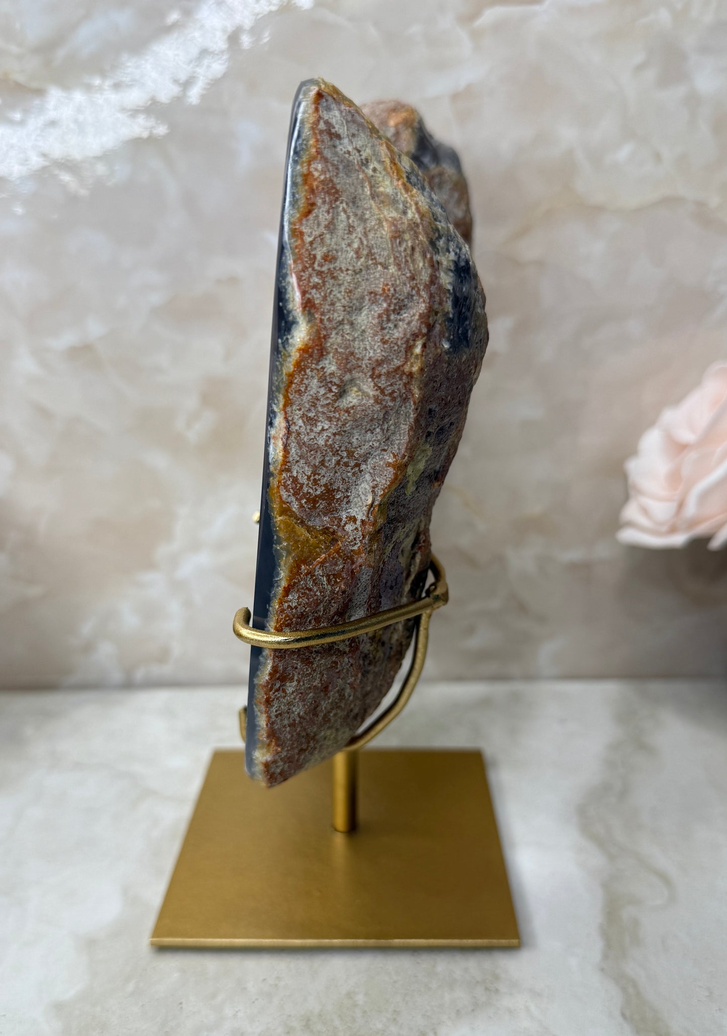 Agate Wings on Gold Stand