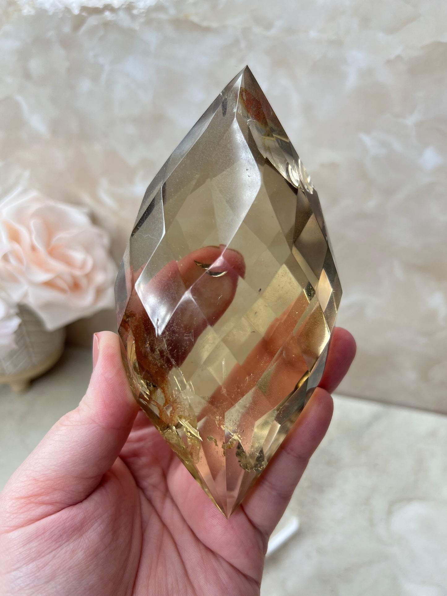 Citrine Faceted Gem Flame on Acrylic Stand