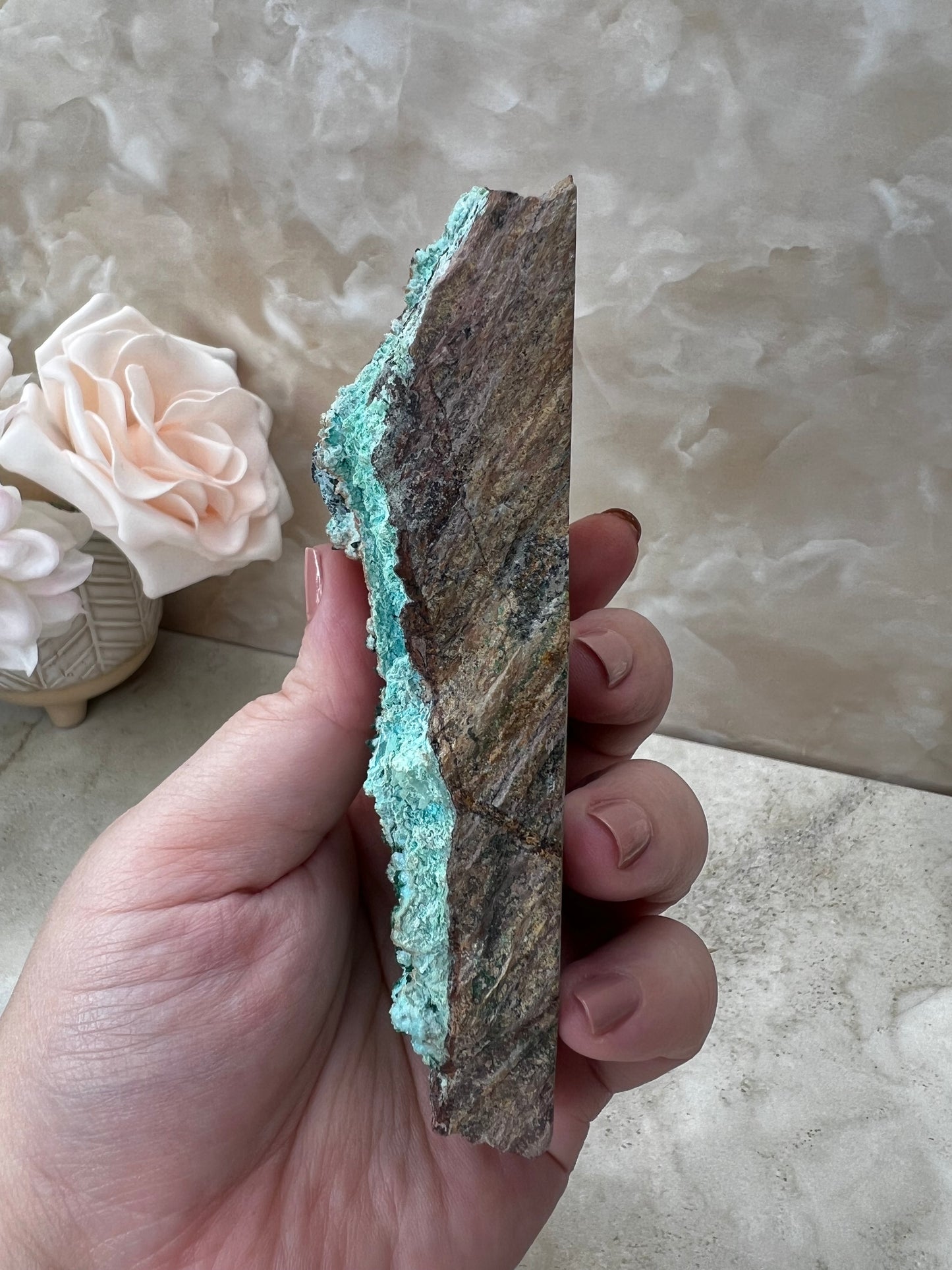 Chrysocolla, Malachite and Druzy Quartz Cluster from the Congo