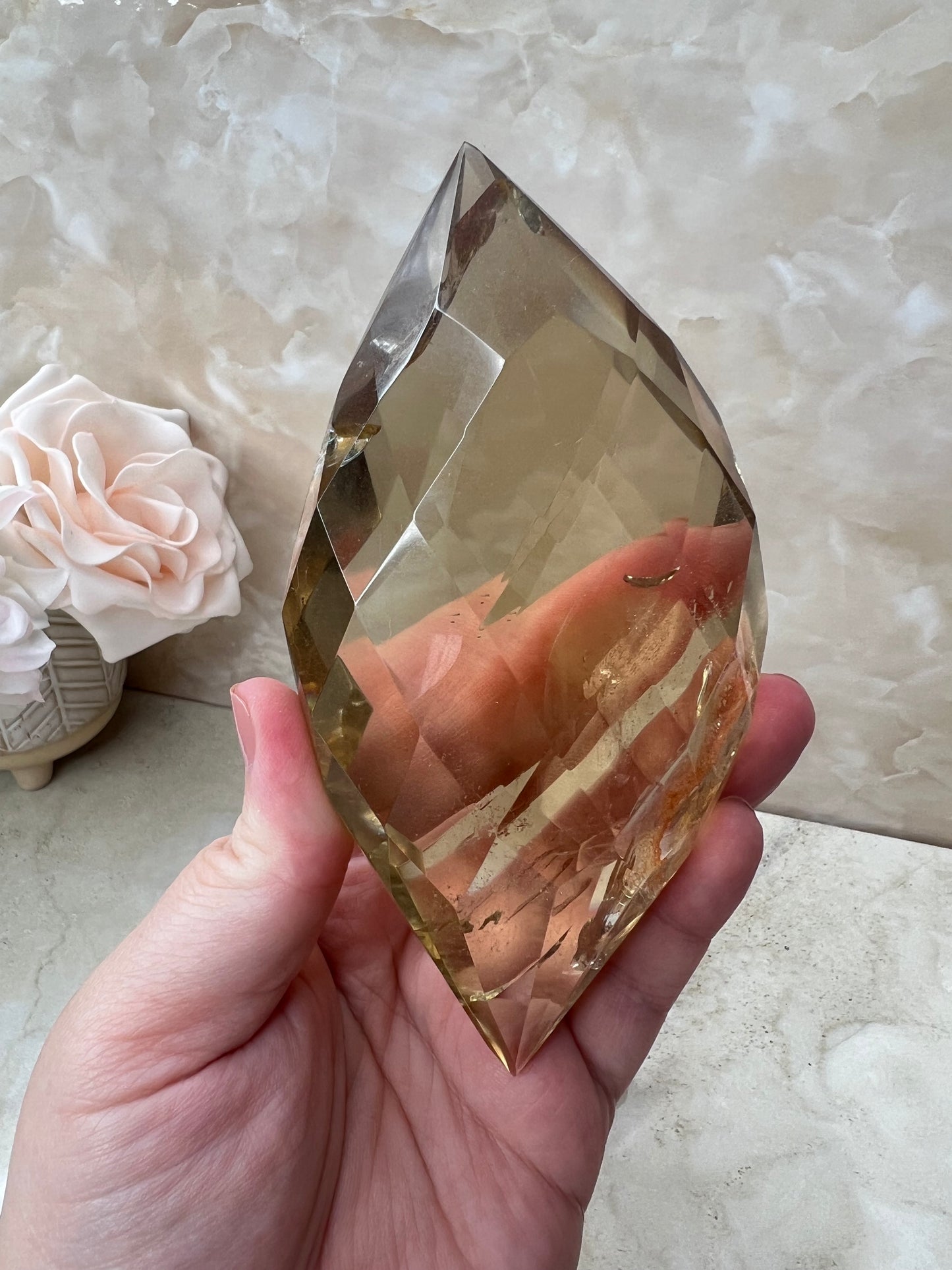 Citrine Faceted Gem Flame on Acrylic Stand