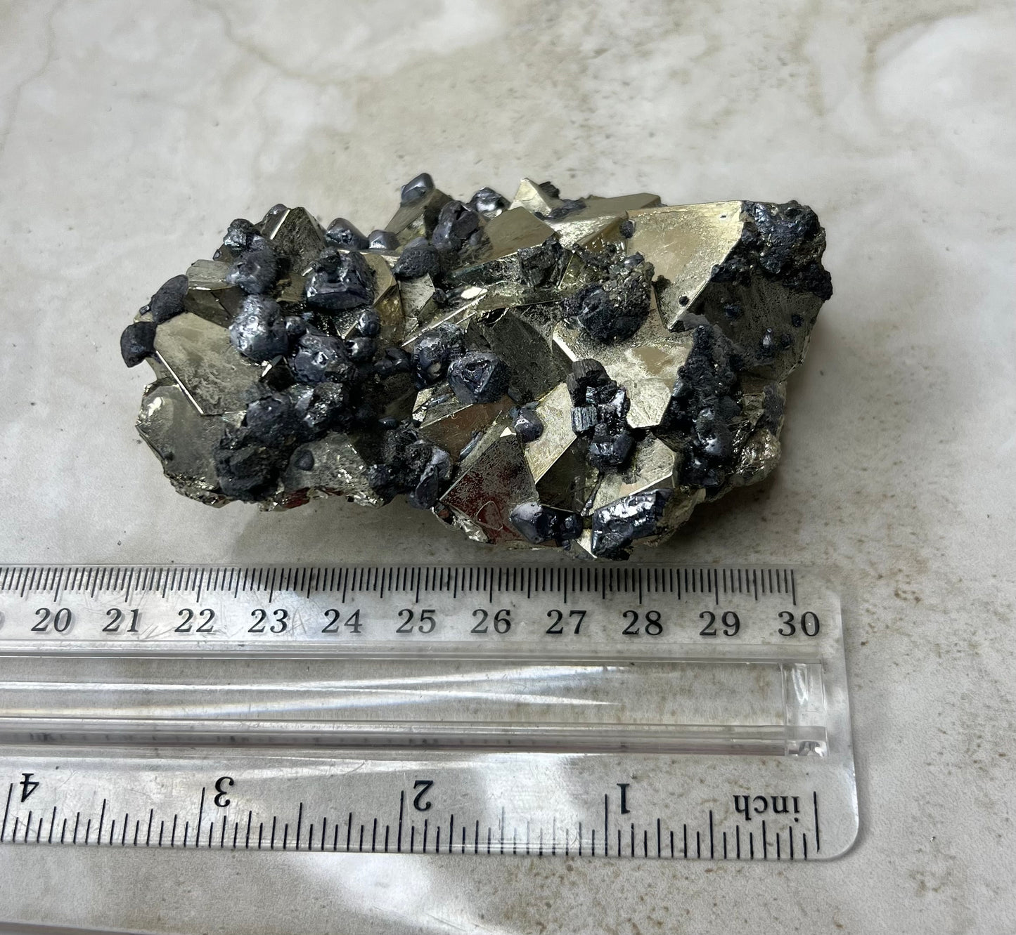Octahedral Peruvian Pyrite with Galena Cluster