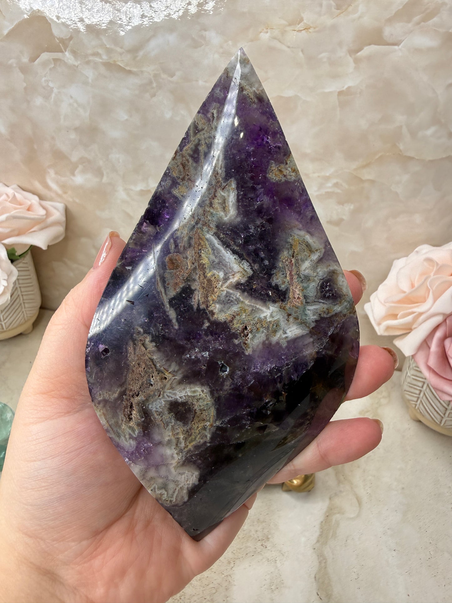 Amethyst Flame on Gold Stand