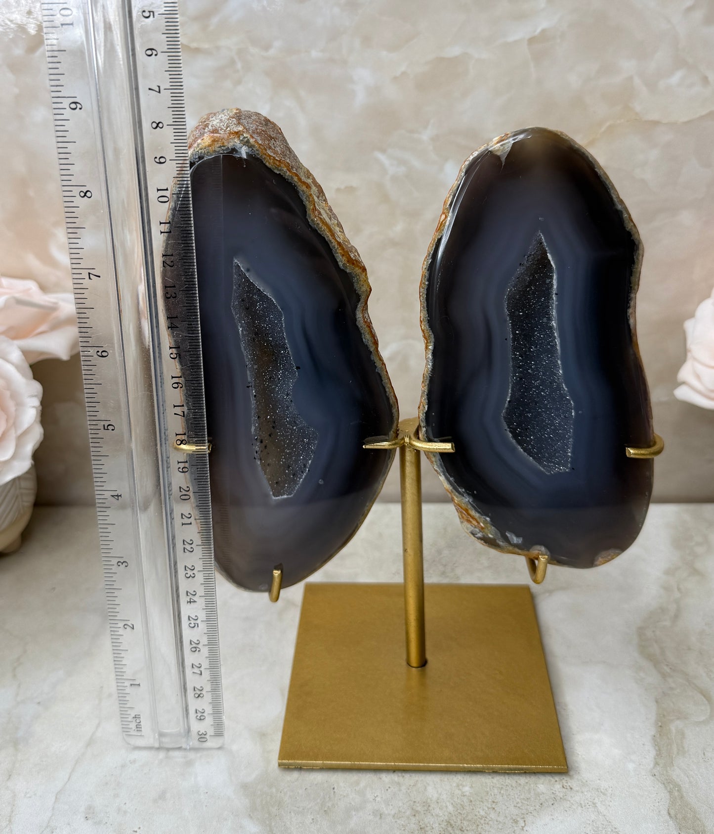 Agate Wings on Gold Stand