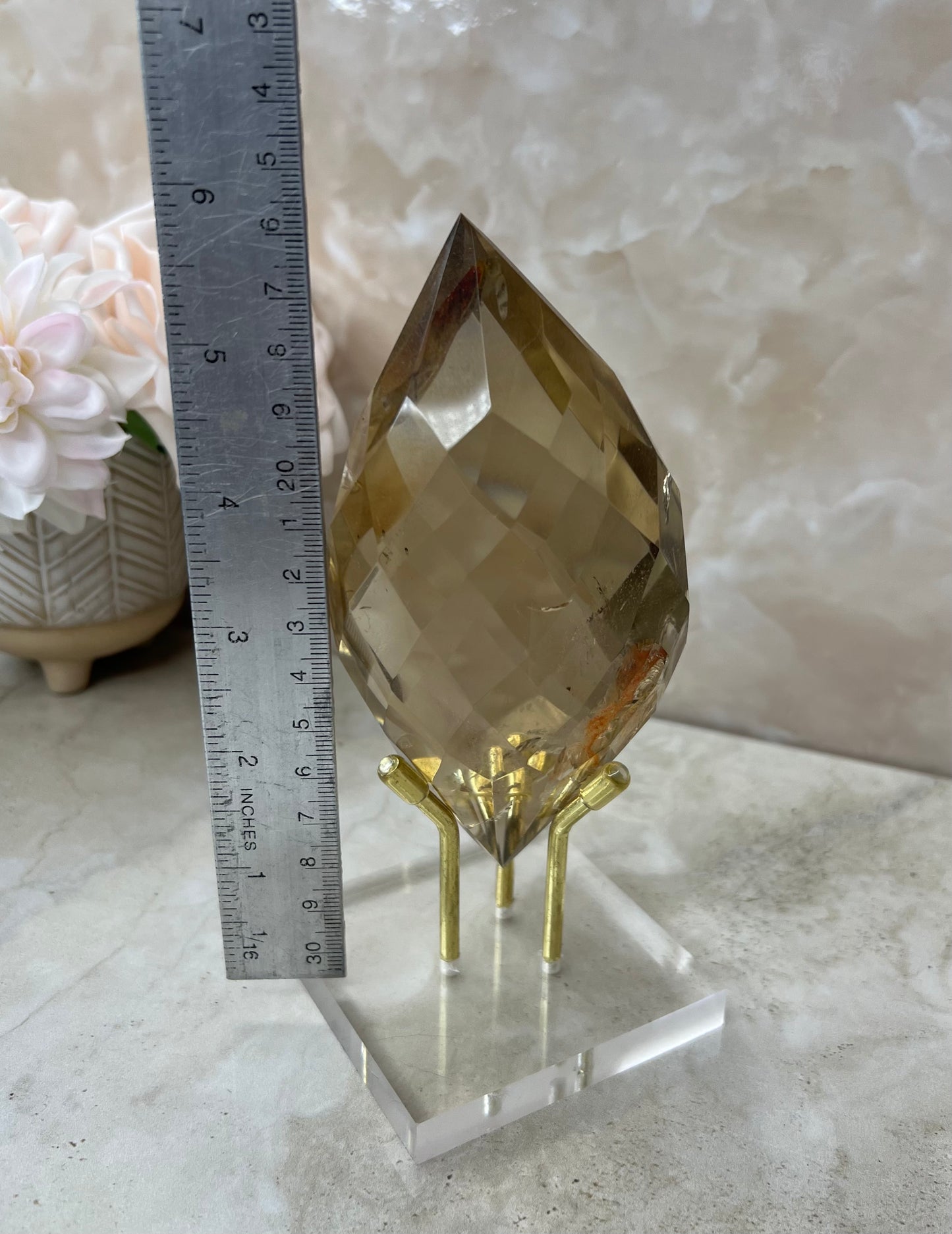 Citrine Faceted Gem Flame on Acrylic Stand