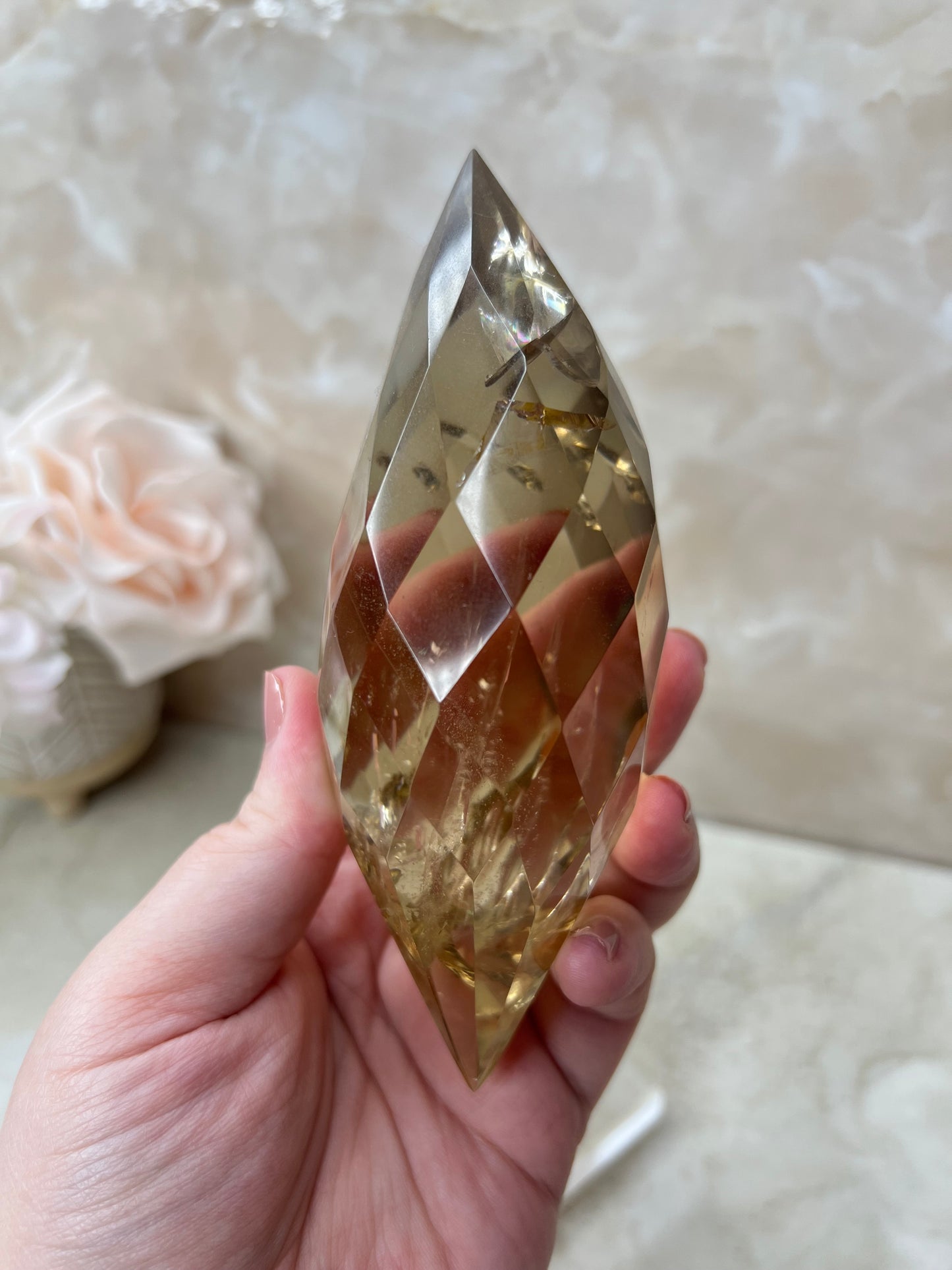 Citrine Faceted Gem Flame on Acrylic Stand