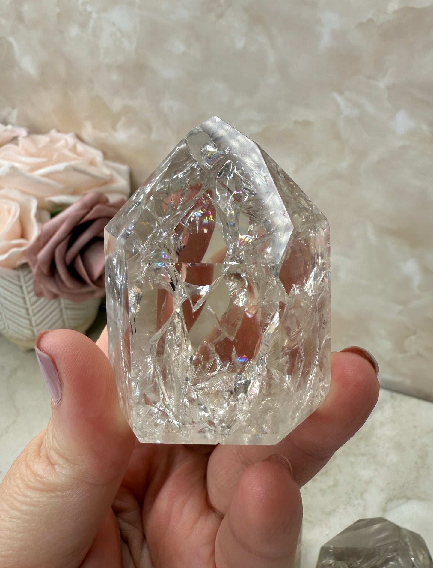 Crackle Smokey Quartz Tower