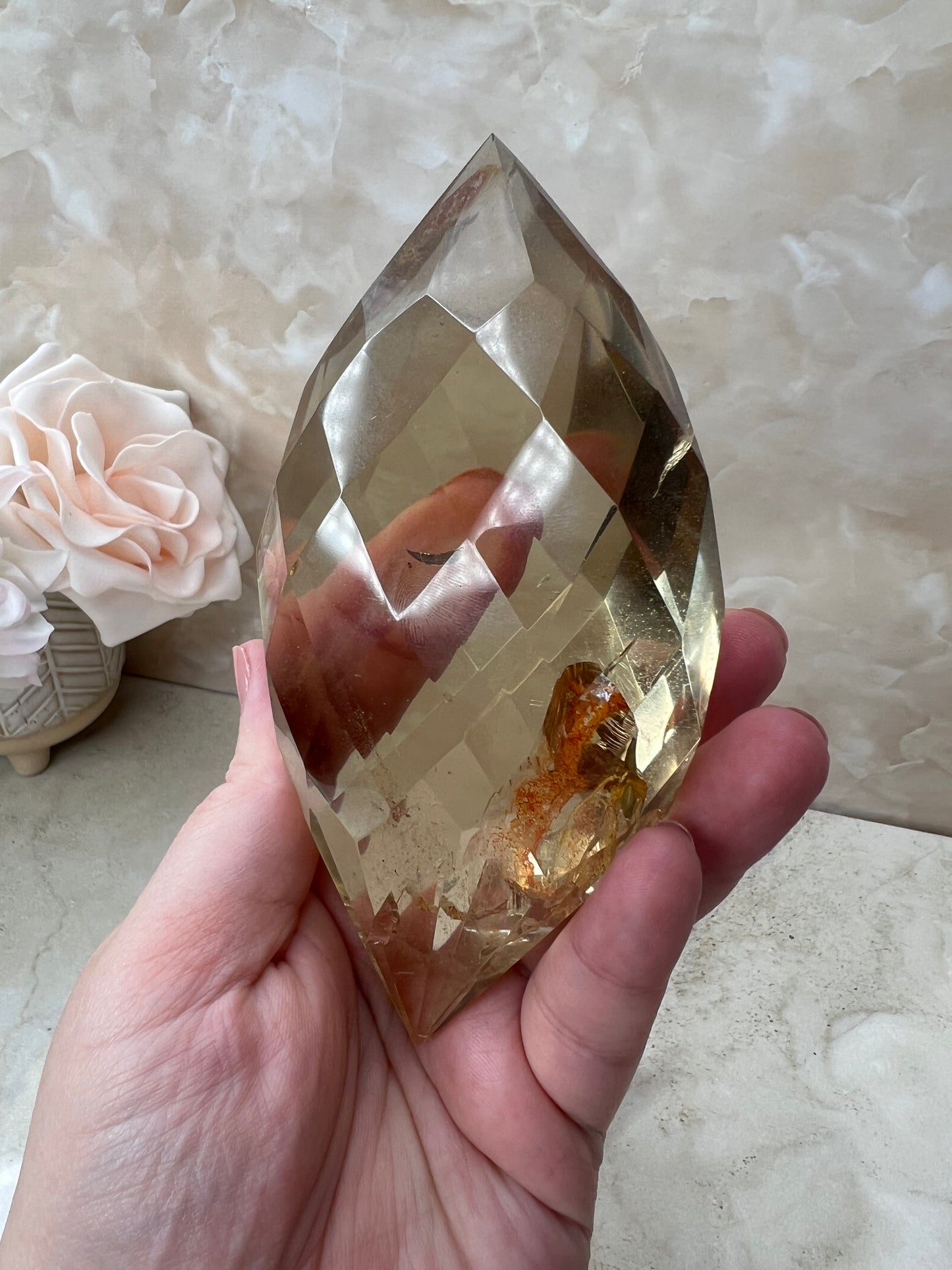 Citrine Faceted Gem Flame on Acrylic Stand