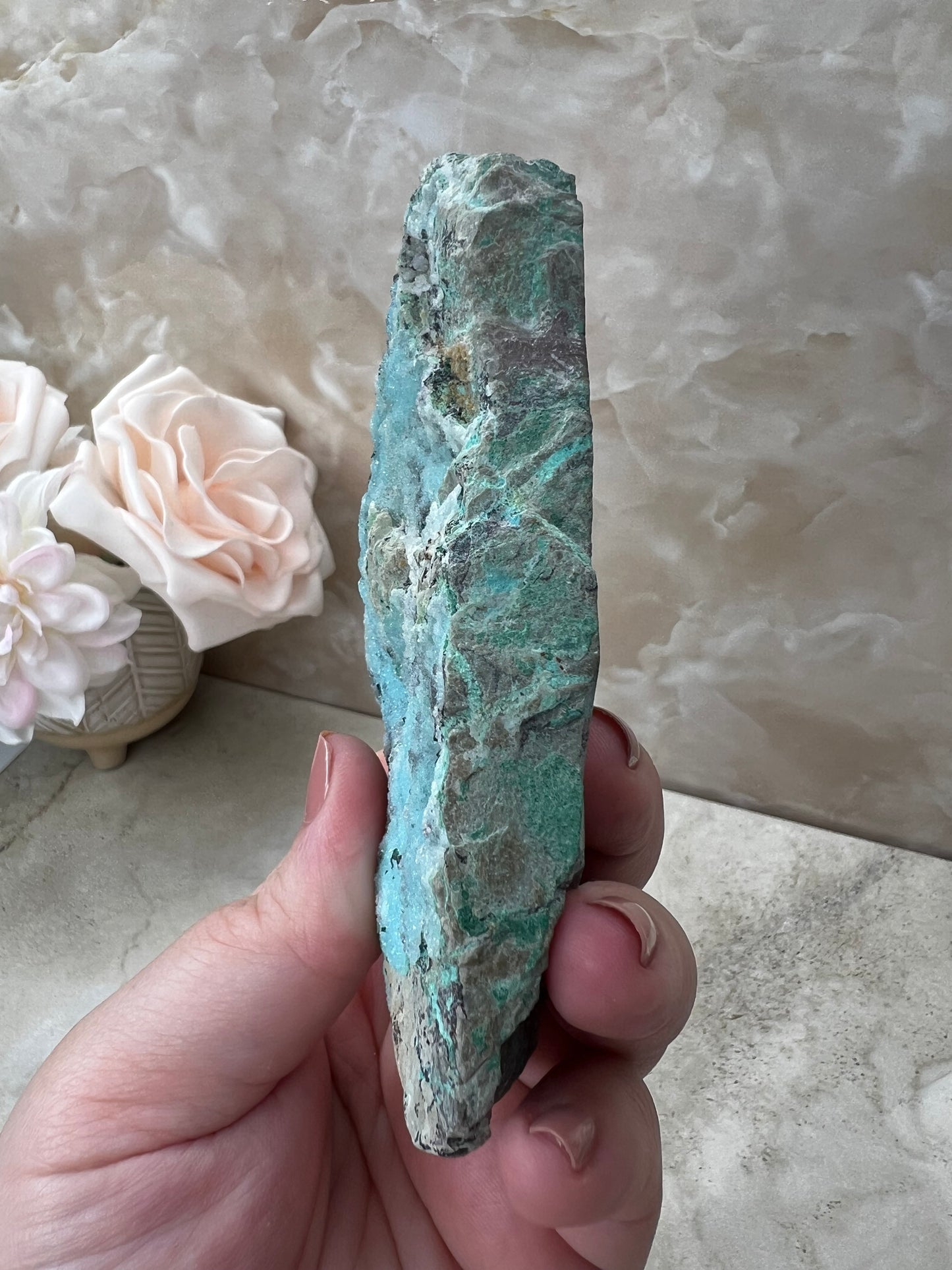 Chrysocolla, Malachite and Druzy Quartz Cluster from the Congo