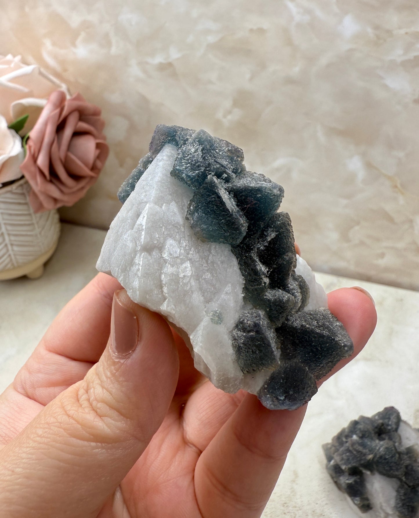 Octohedrical Fluorite on Candle Quartz