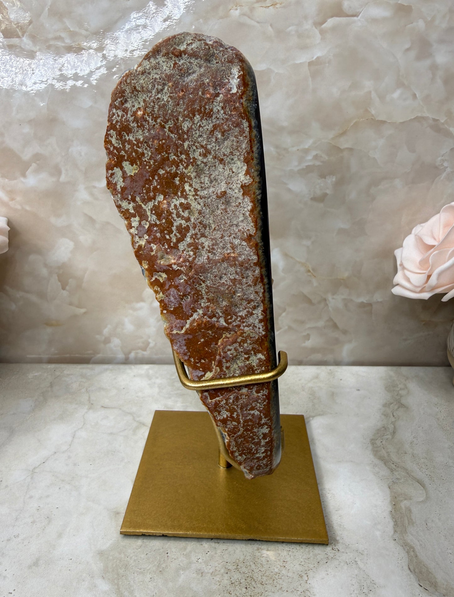 Agate Wings on Gold Stand