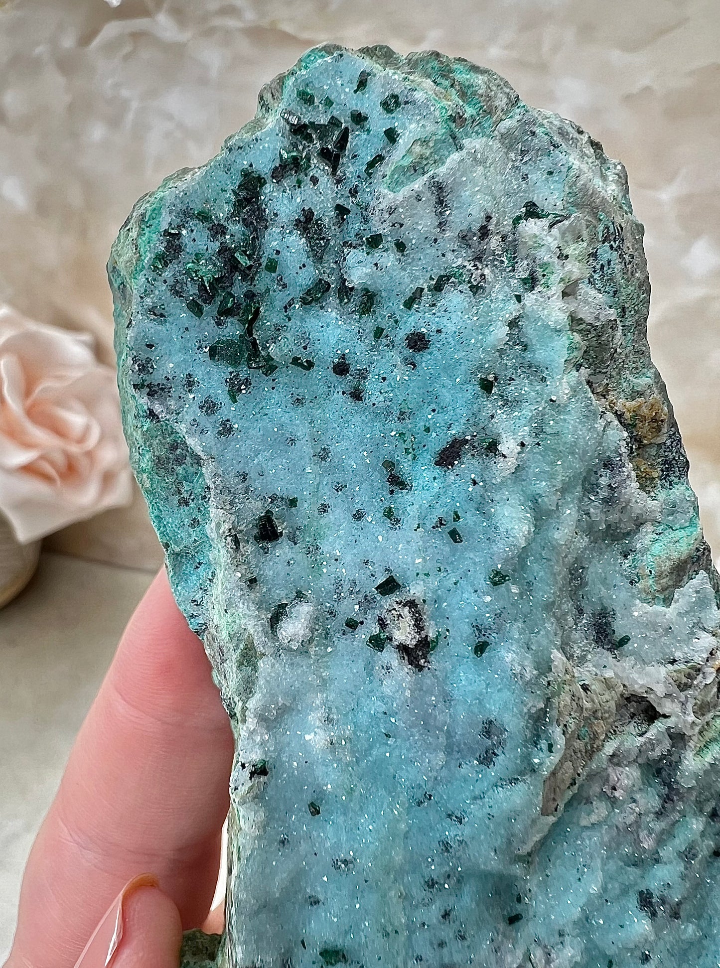 Chrysocolla, Malachite and Druzy Quartz Cluster from the Congo