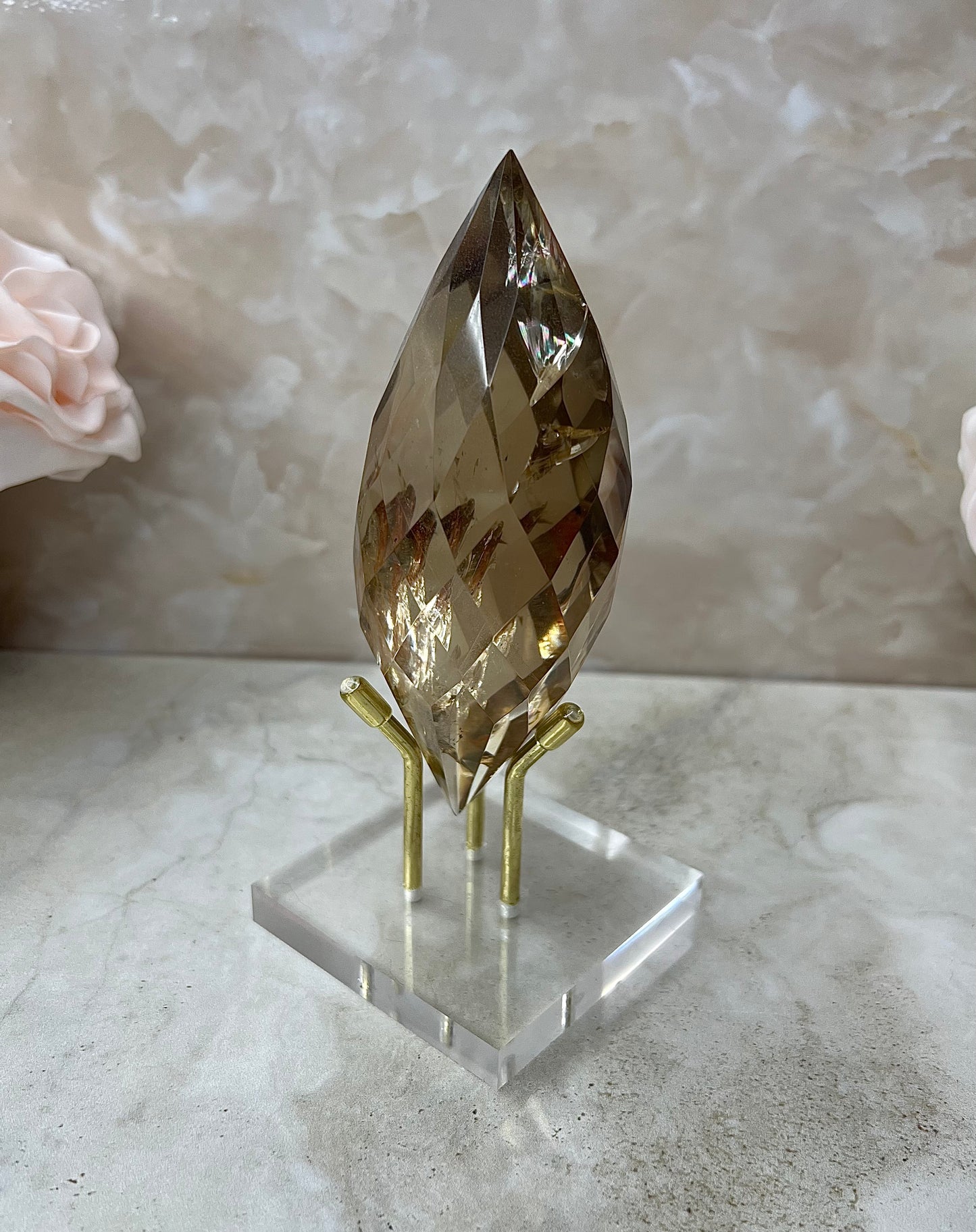 Citrine Faceted Gem Flame on Acrylic Stand