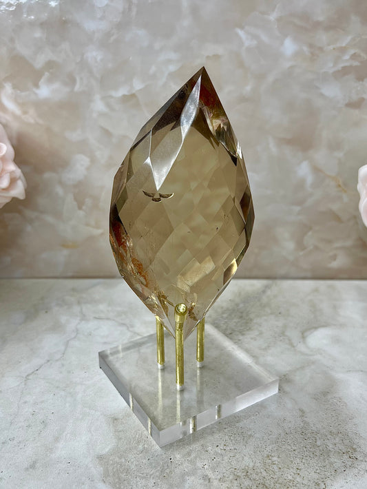 Citrine Faceted Gem Flame on Acrylic Stand