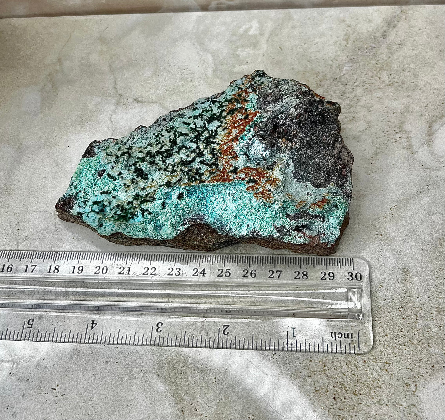 Chrysocolla, Malachite and Druzy Quartz Cluster from the Congo