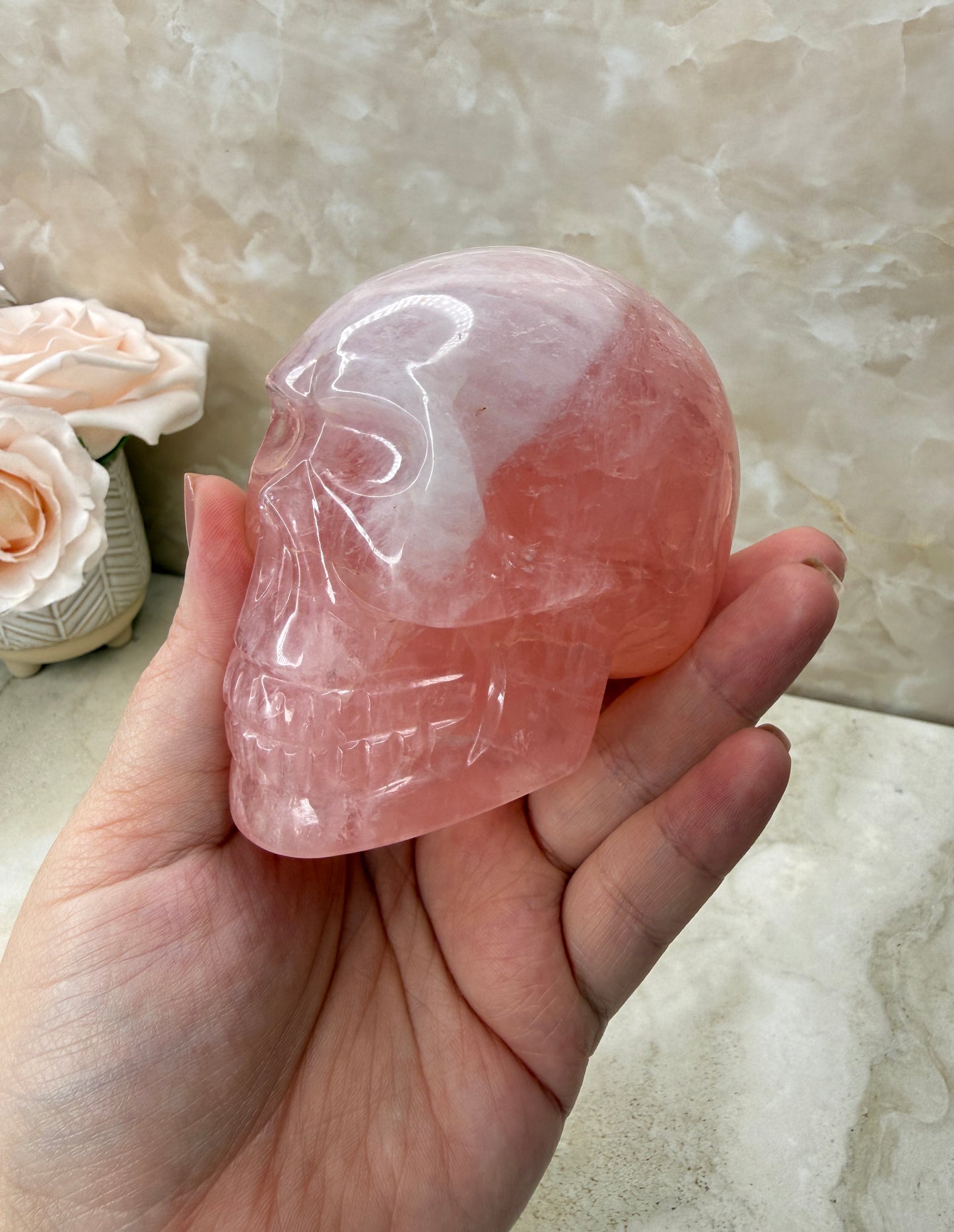 High Quality Rose Quartz Skull