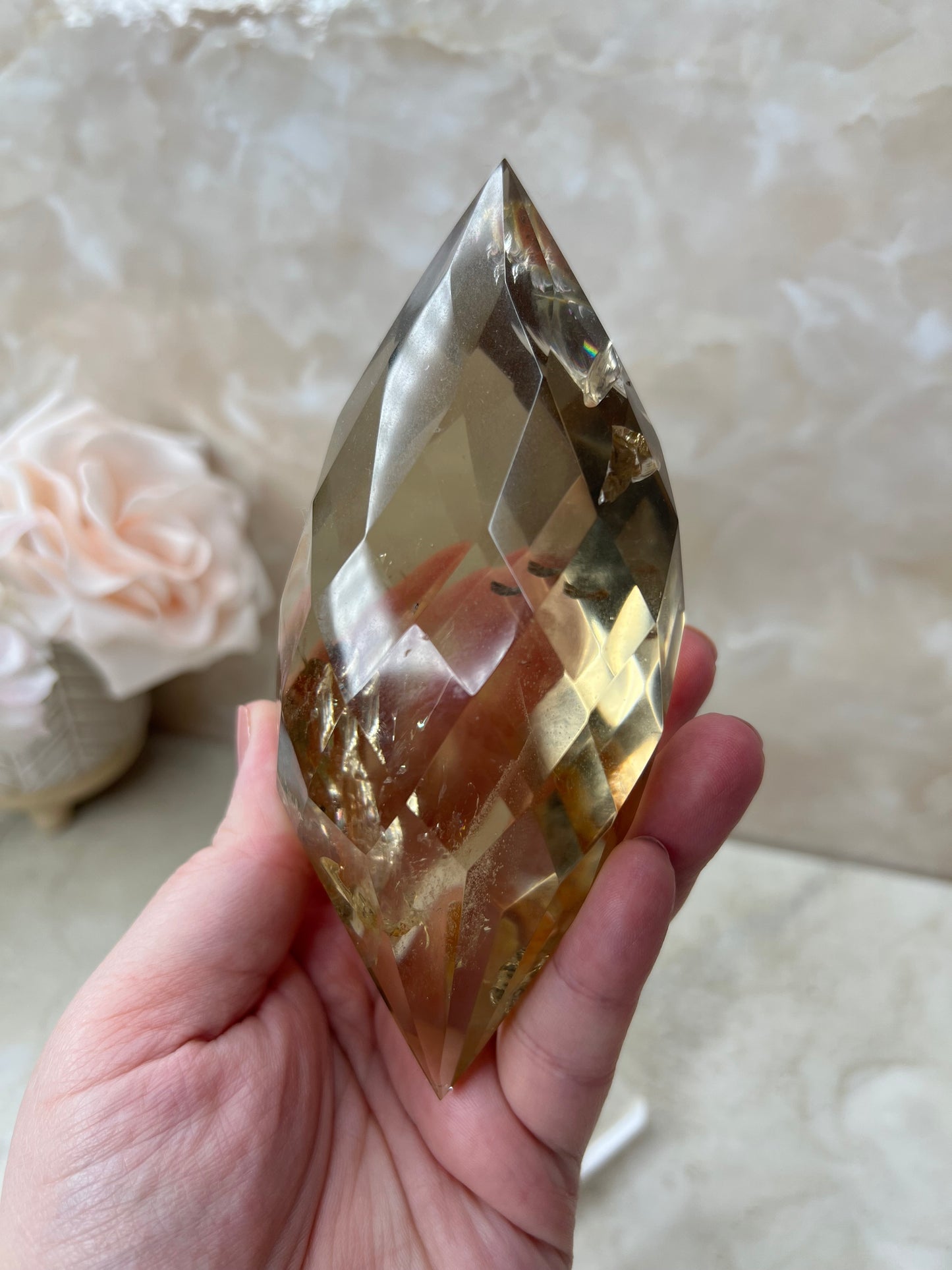 Citrine Faceted Gem Flame on Acrylic Stand