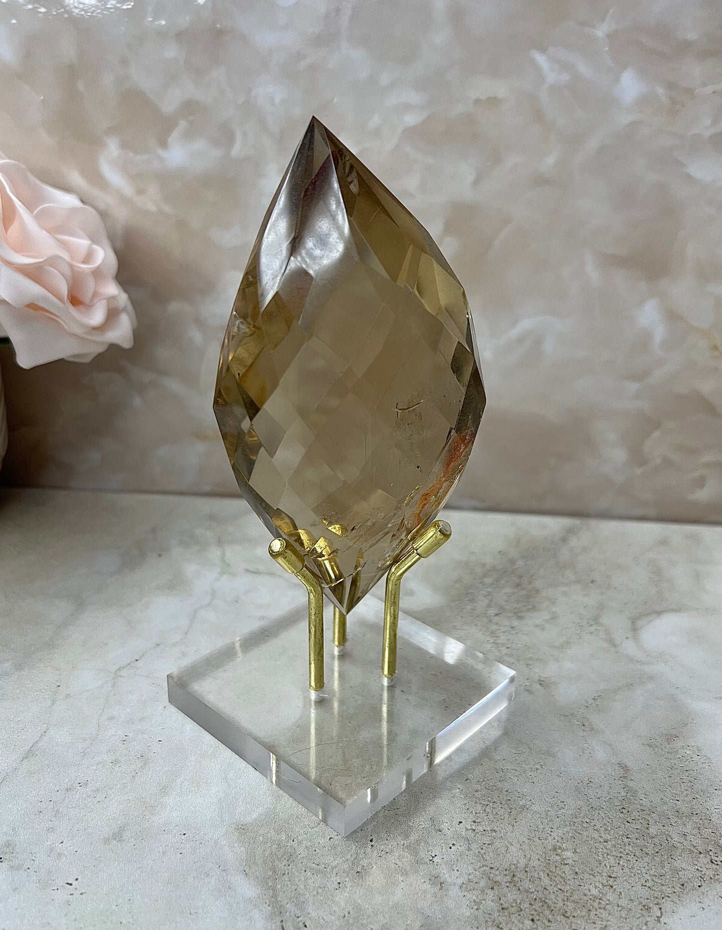 Citrine Faceted Gem Flame on Acrylic Stand