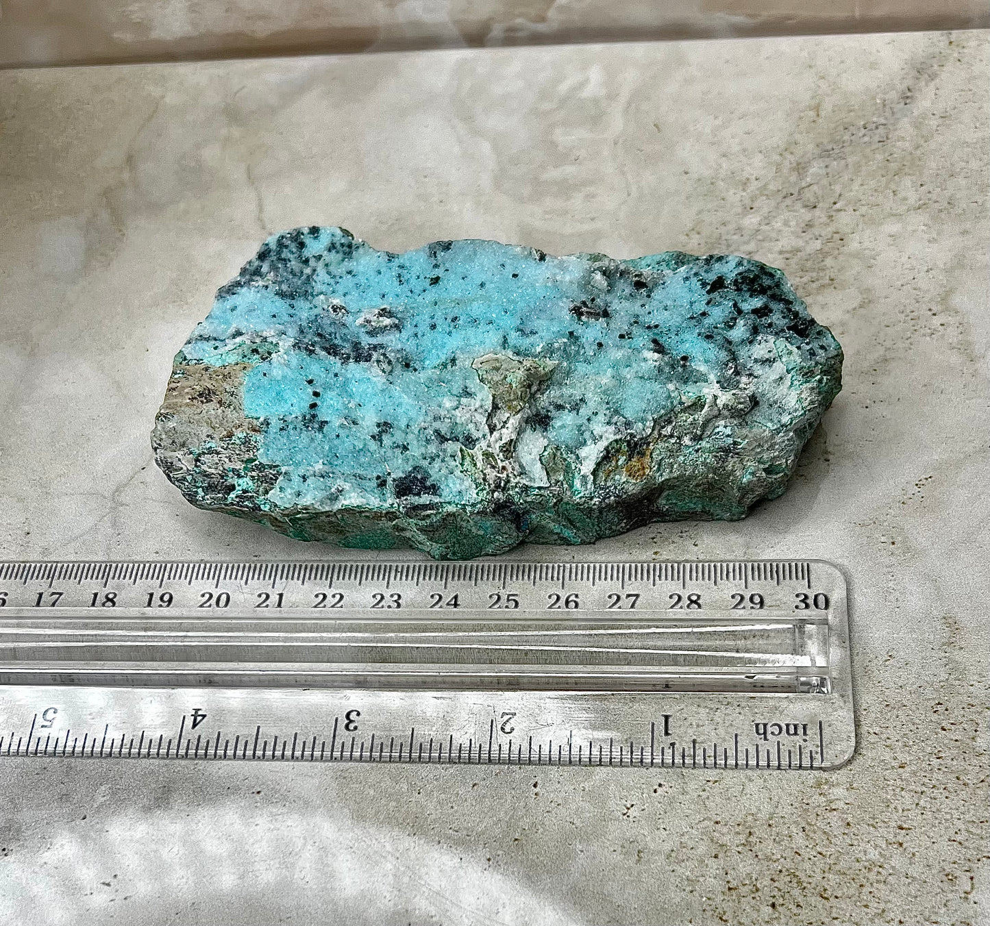 Chrysocolla, Malachite and Druzy Quartz Cluster from the Congo