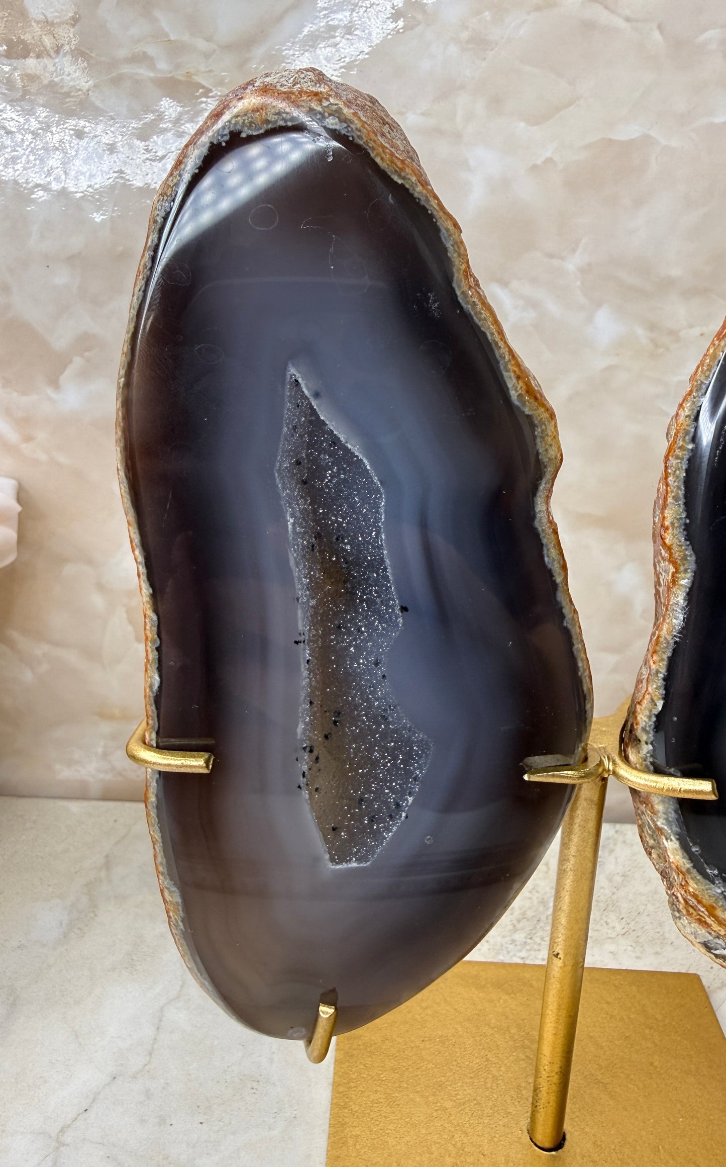 Agate Wings on Gold Stand