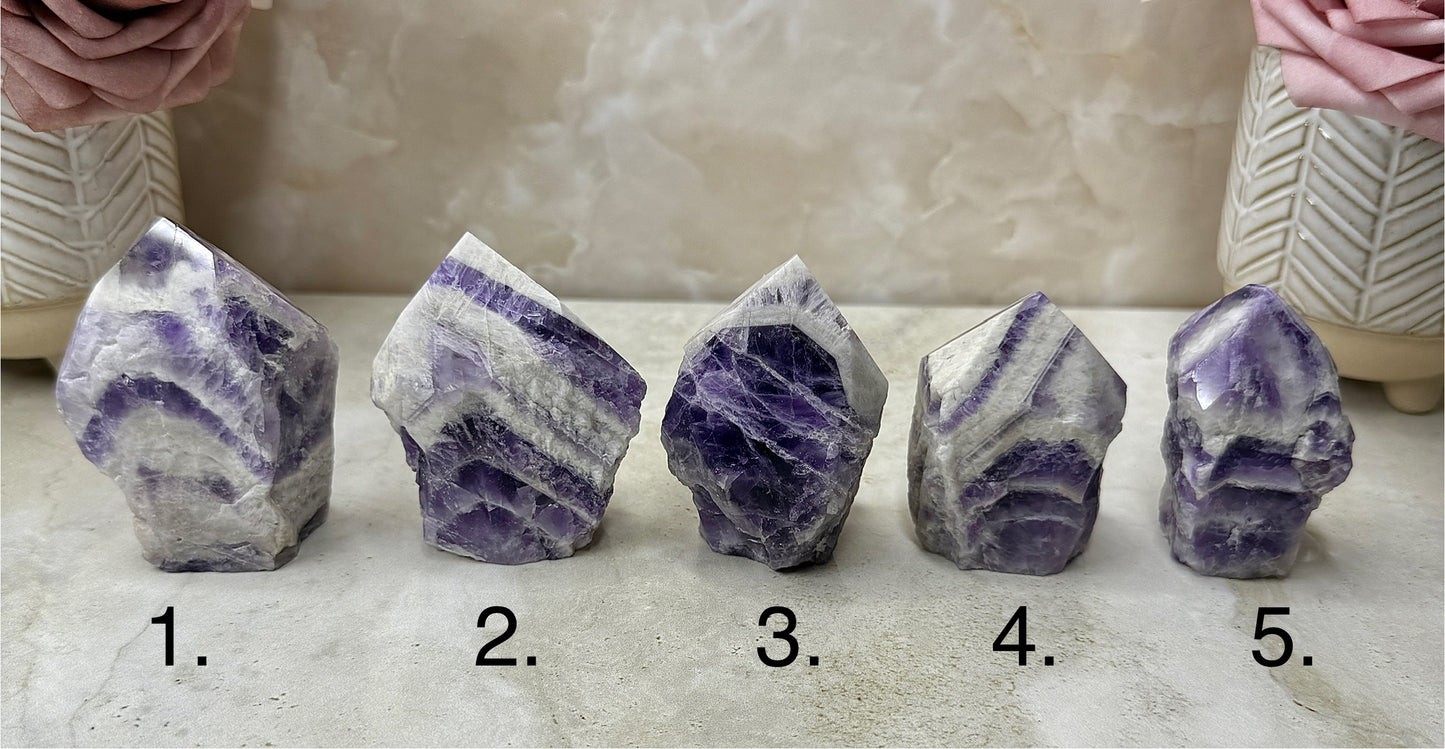 Chevron Amethyst Semi-polished Tower