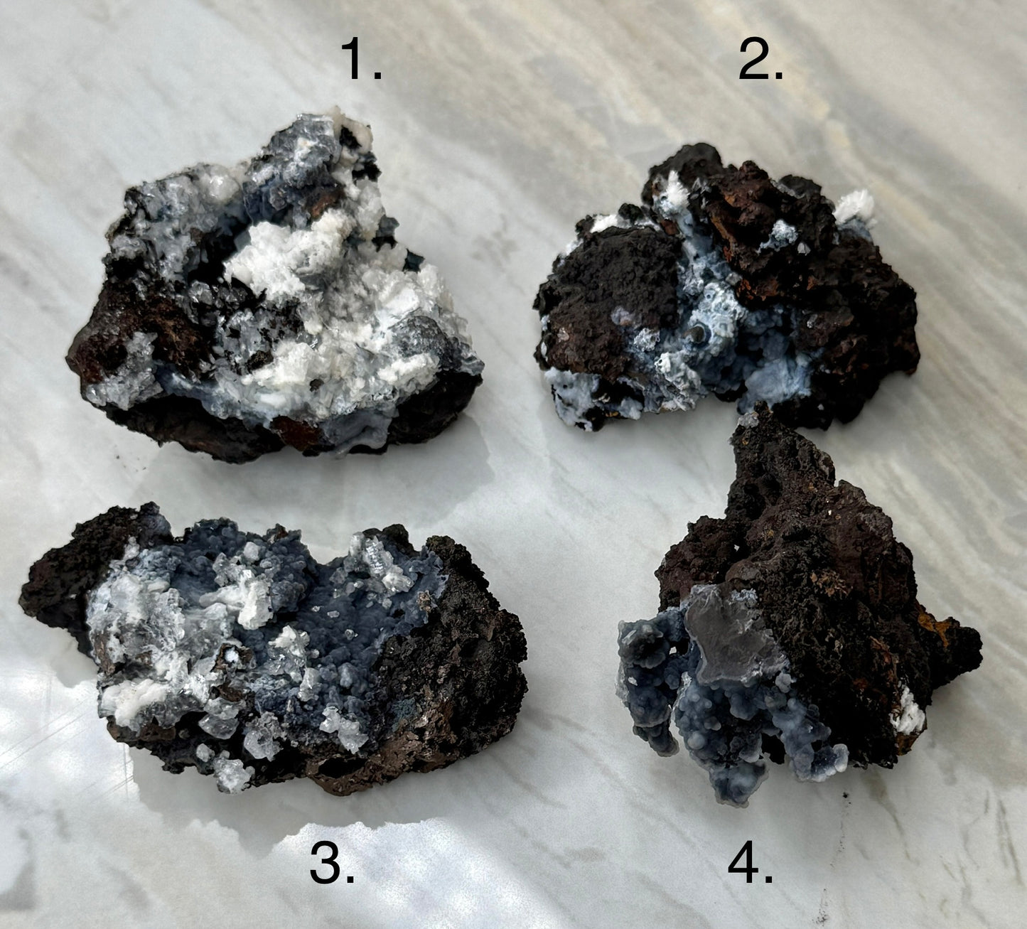Chalcedony & Aragonite on Goethite