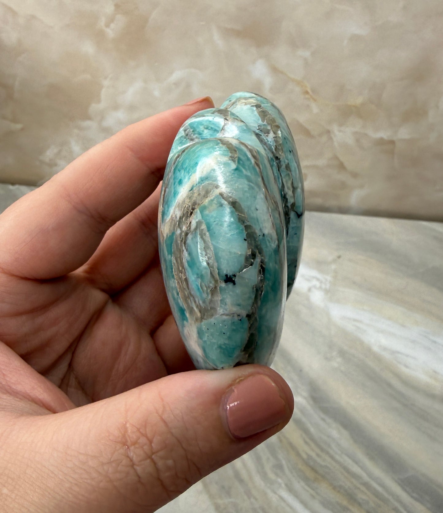 Amazonite Puffy Double Heart from Madagascar