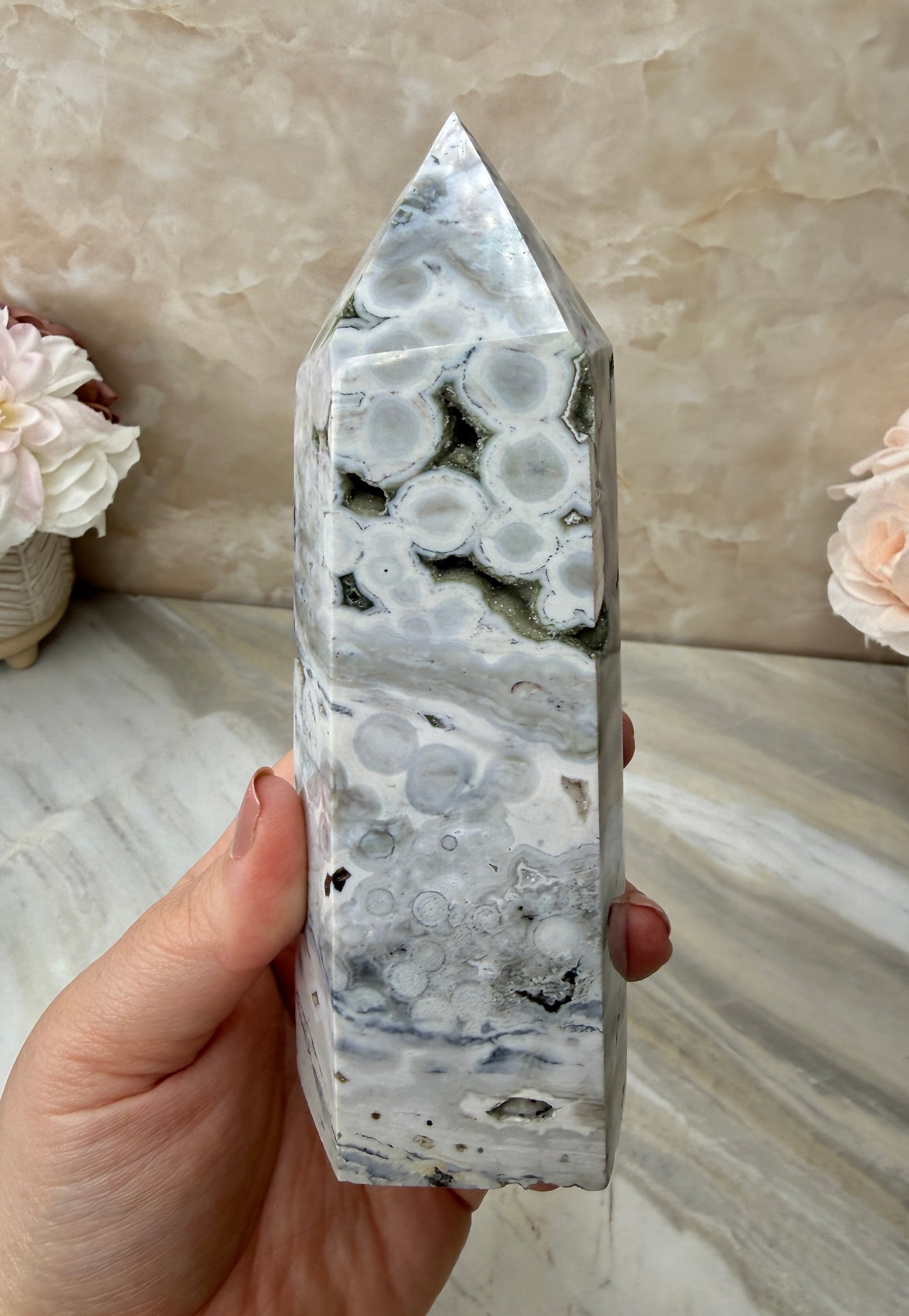 Druzy Orbicular Ocean Jasper Tower
