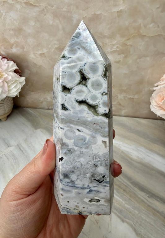 Druzy Orbicular Ocean Jasper Tower