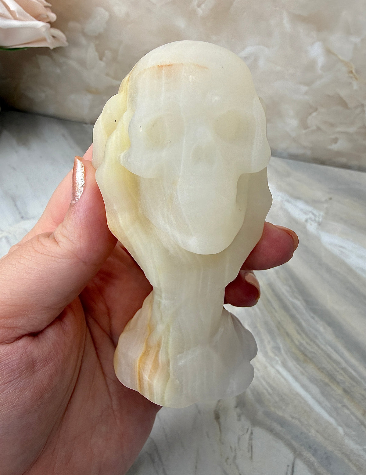 Onyx Skull in Hand Carving