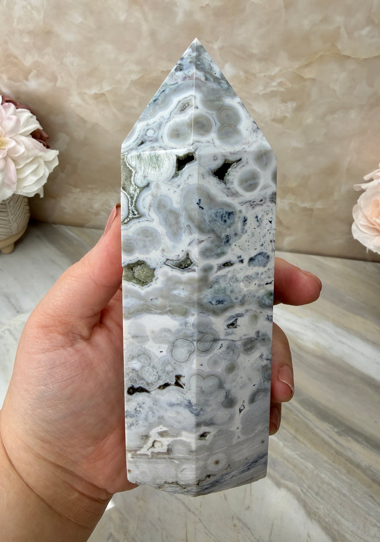 Druzy Orbicular Ocean Jasper Tower