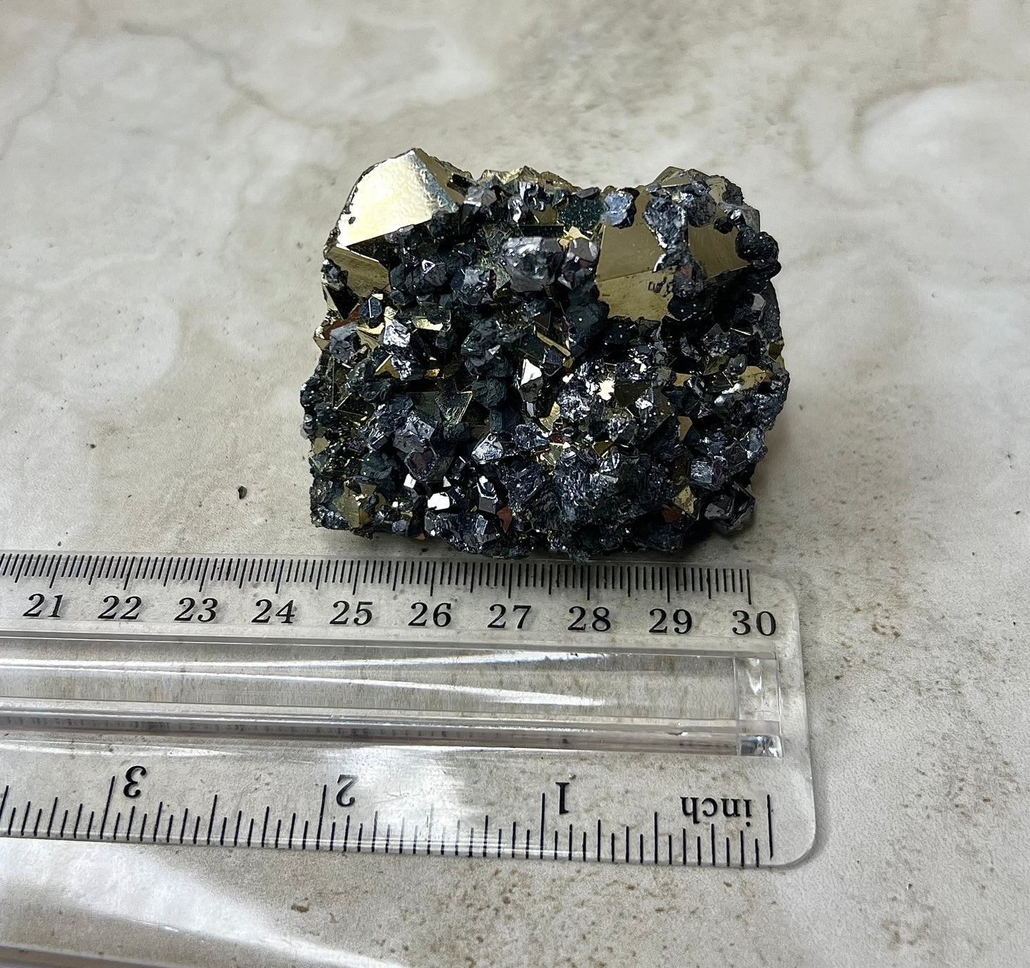 Octahedral Peruvian Pyrite with Galena Cluster