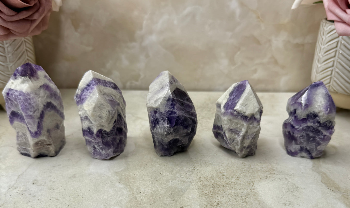 Chevron Amethyst Semi-polished Tower