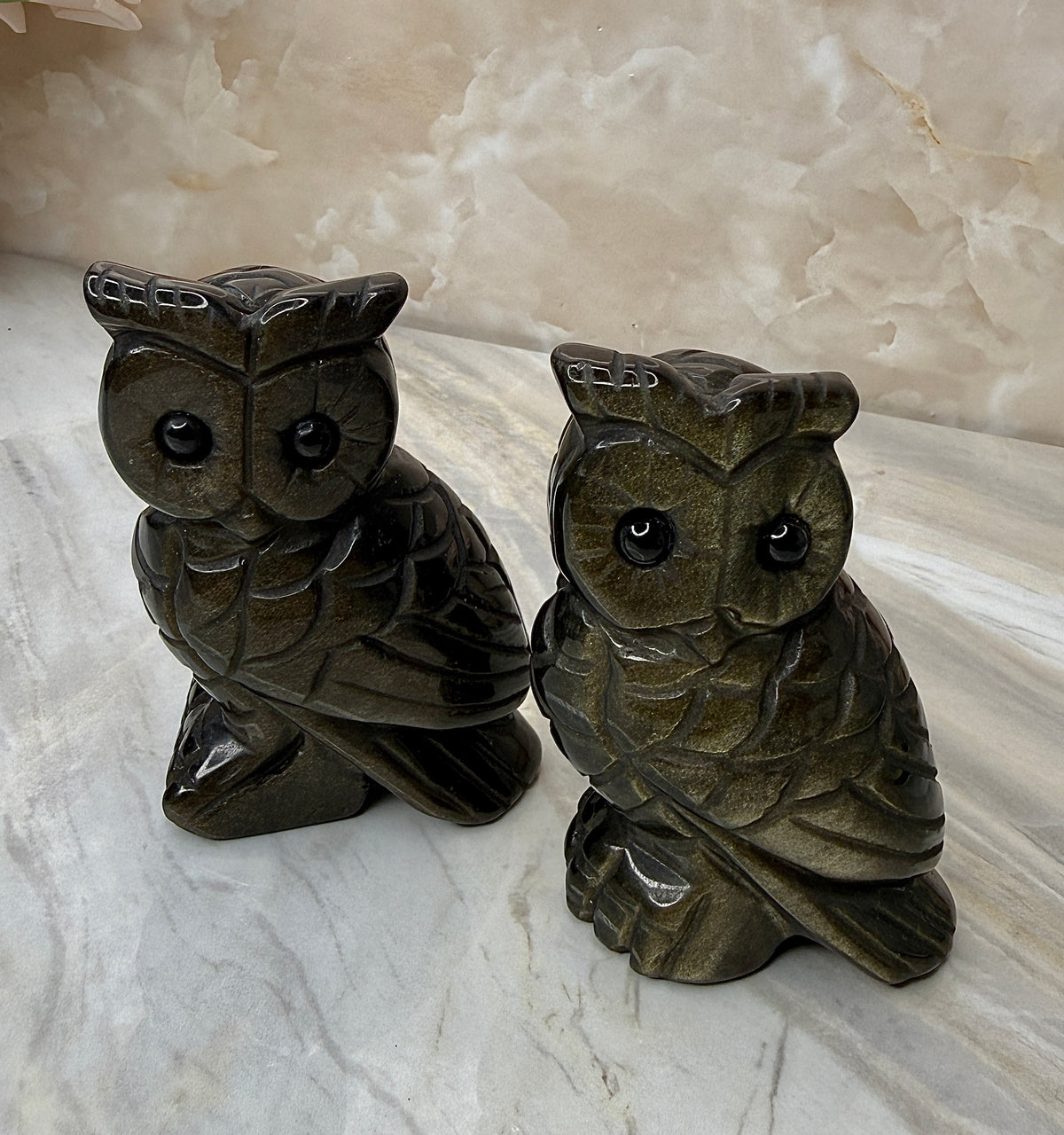 Gold Sheen Obsidian Owl Carving