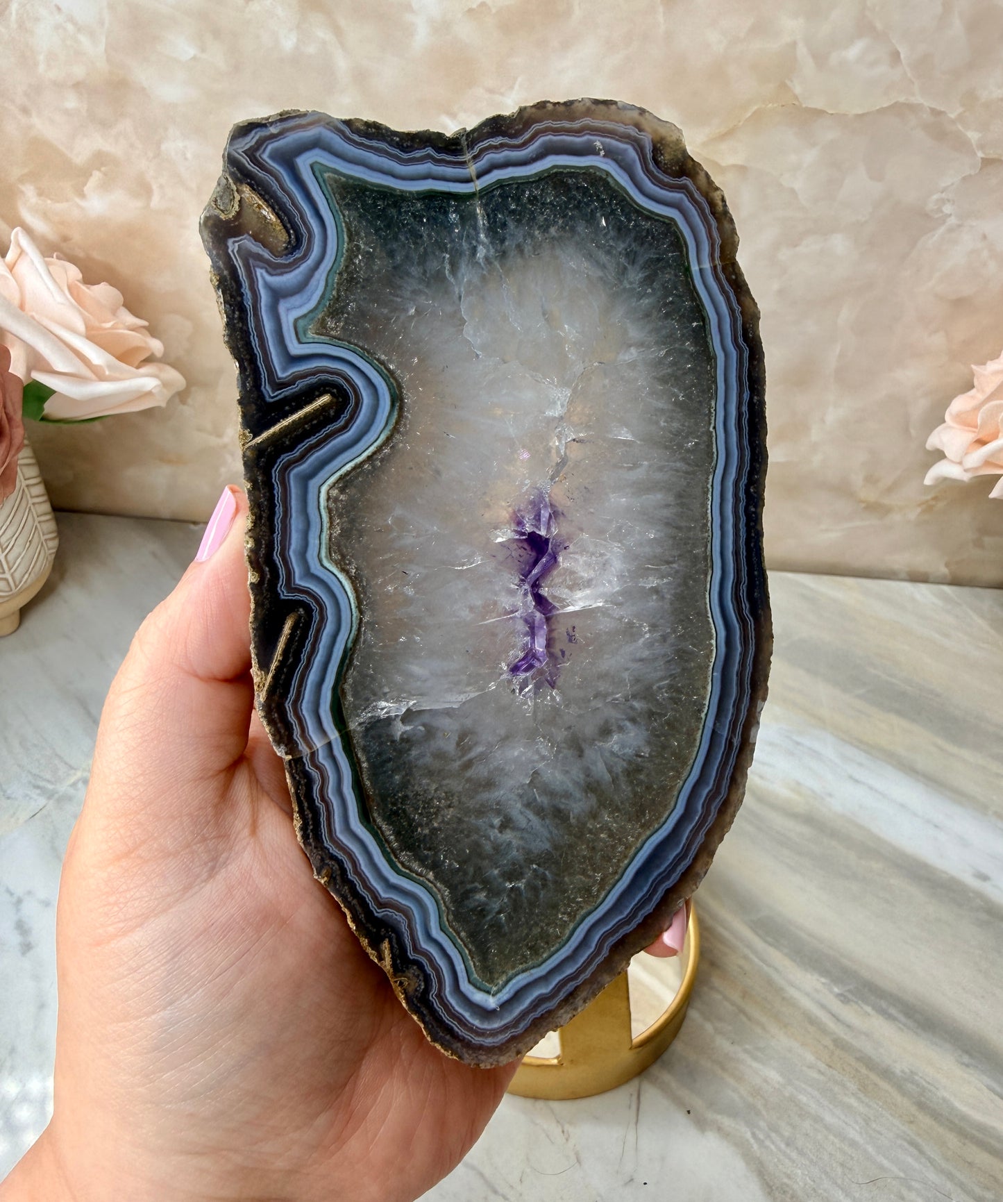 Amethyst & Agate Slab on Stand