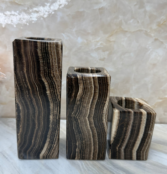 Chocolate Calcite Candle Holder Set