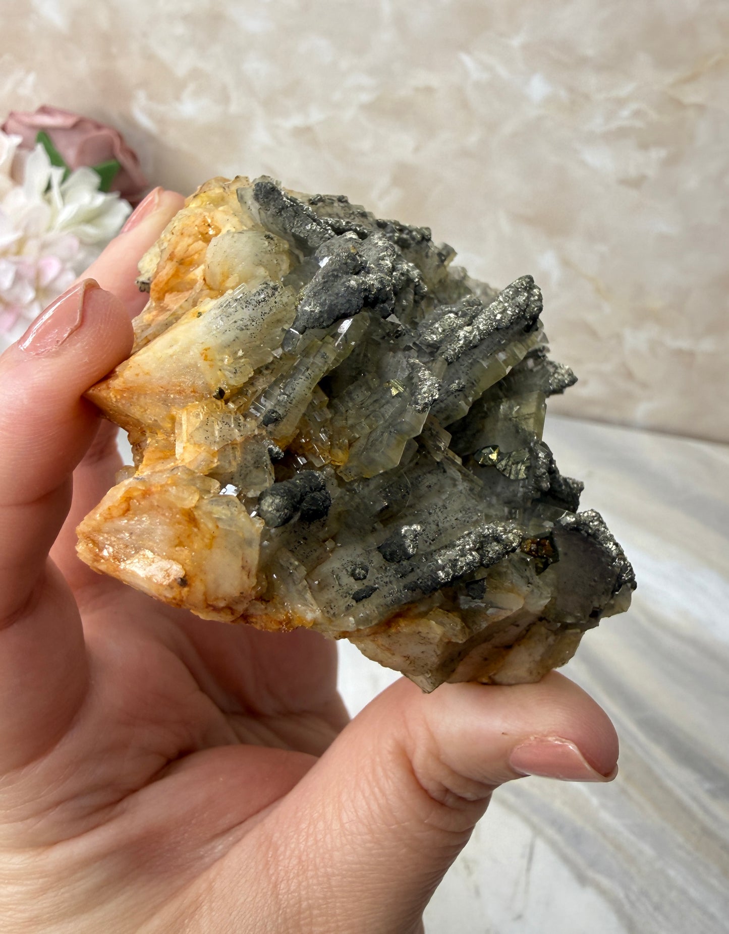 Barite with Pyrite Cluster from Morocco