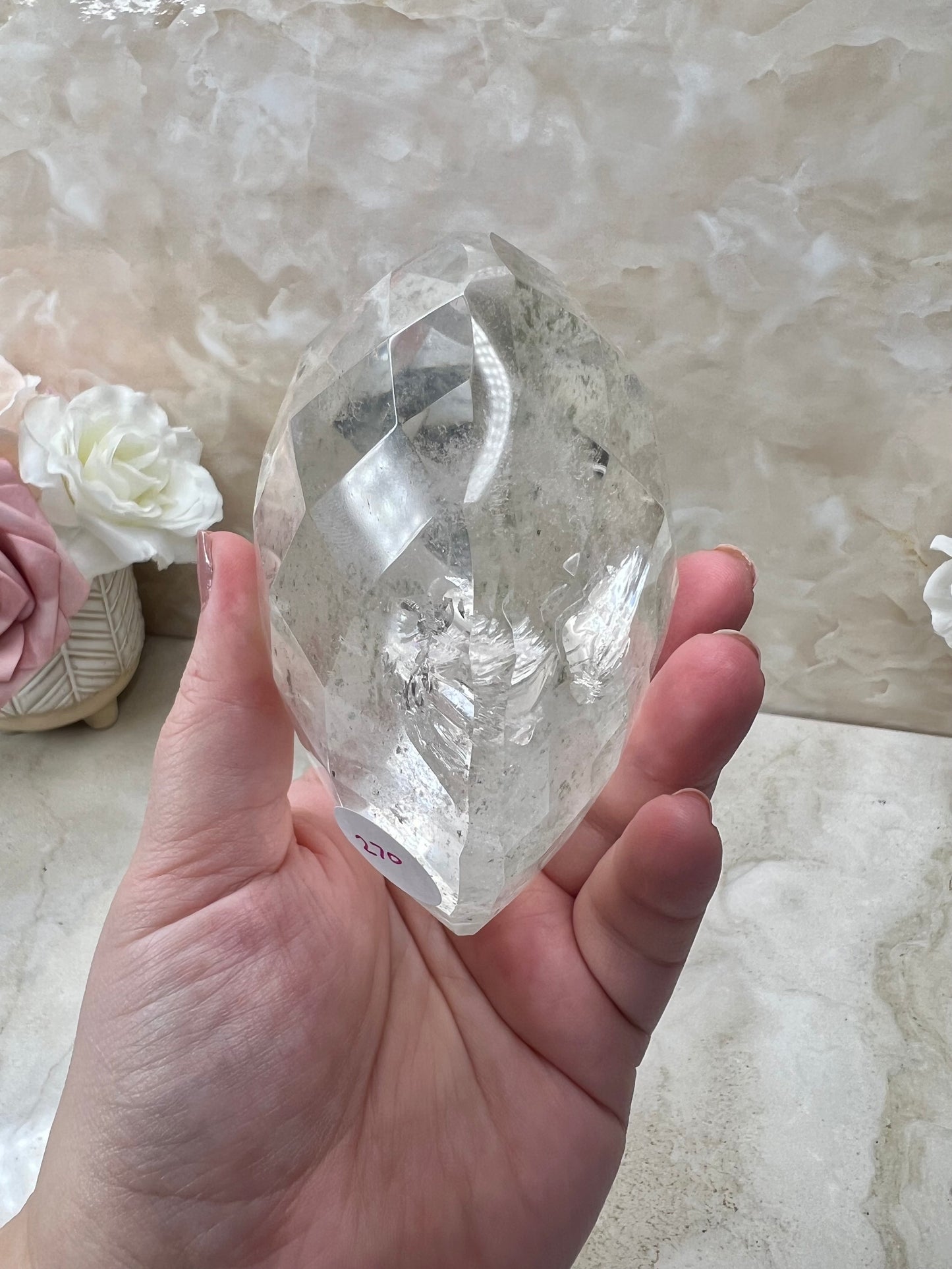 Faceted Clear Quartz Heart with Chlorite from Brazil