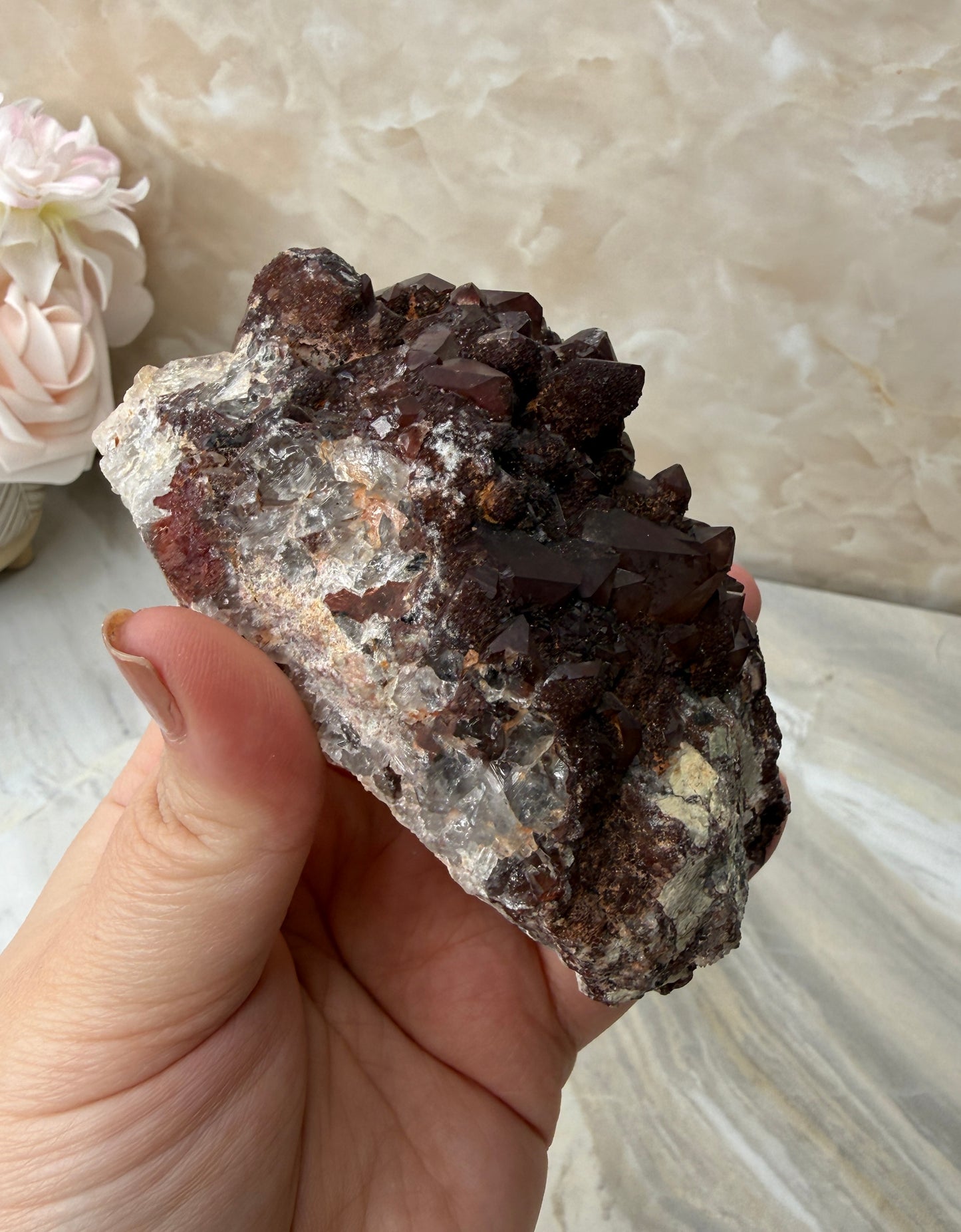 Red Hematite Quartz Cluster from Morocco