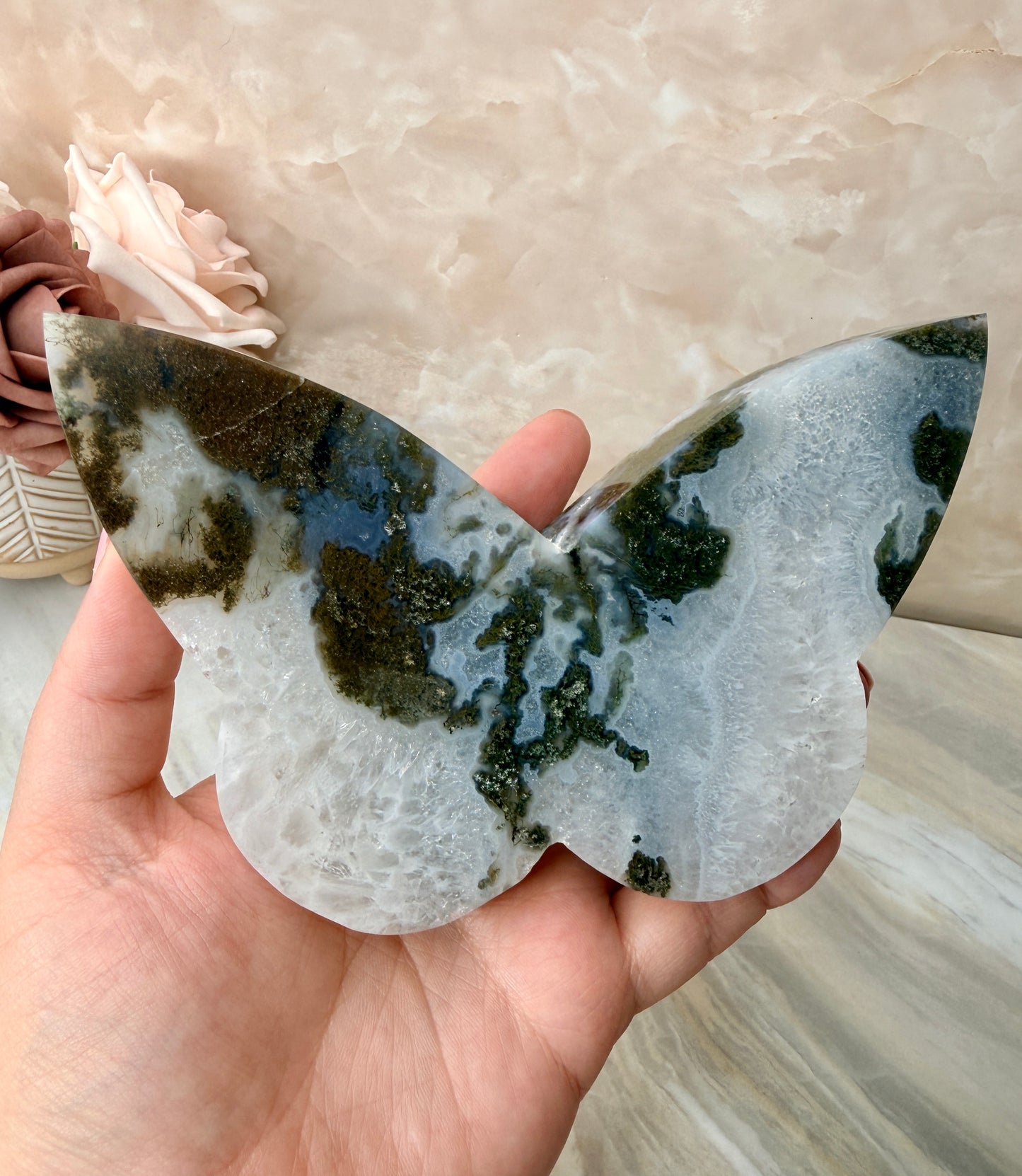 Moss Agate Self-standing Butterfly