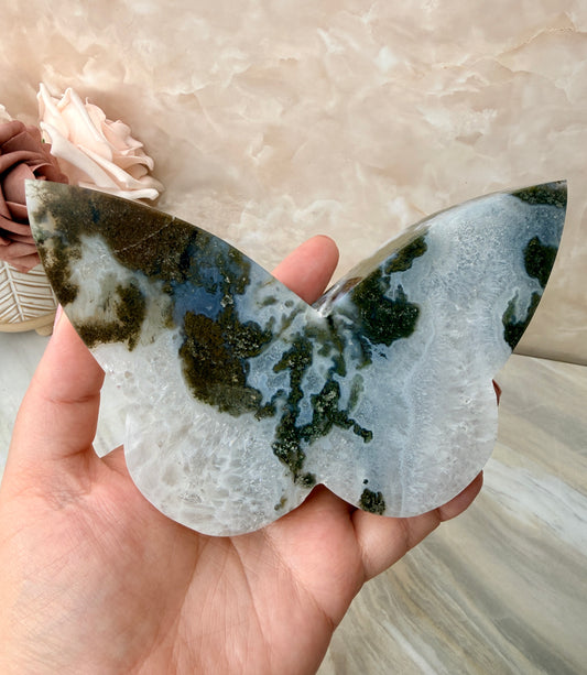 Moss Agate Self-standing Butterfly