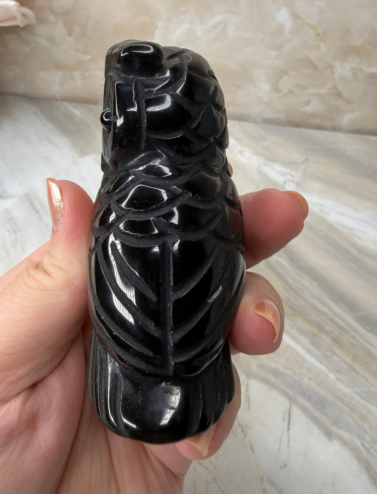 Gold Sheen Obsidian Owl Carving
