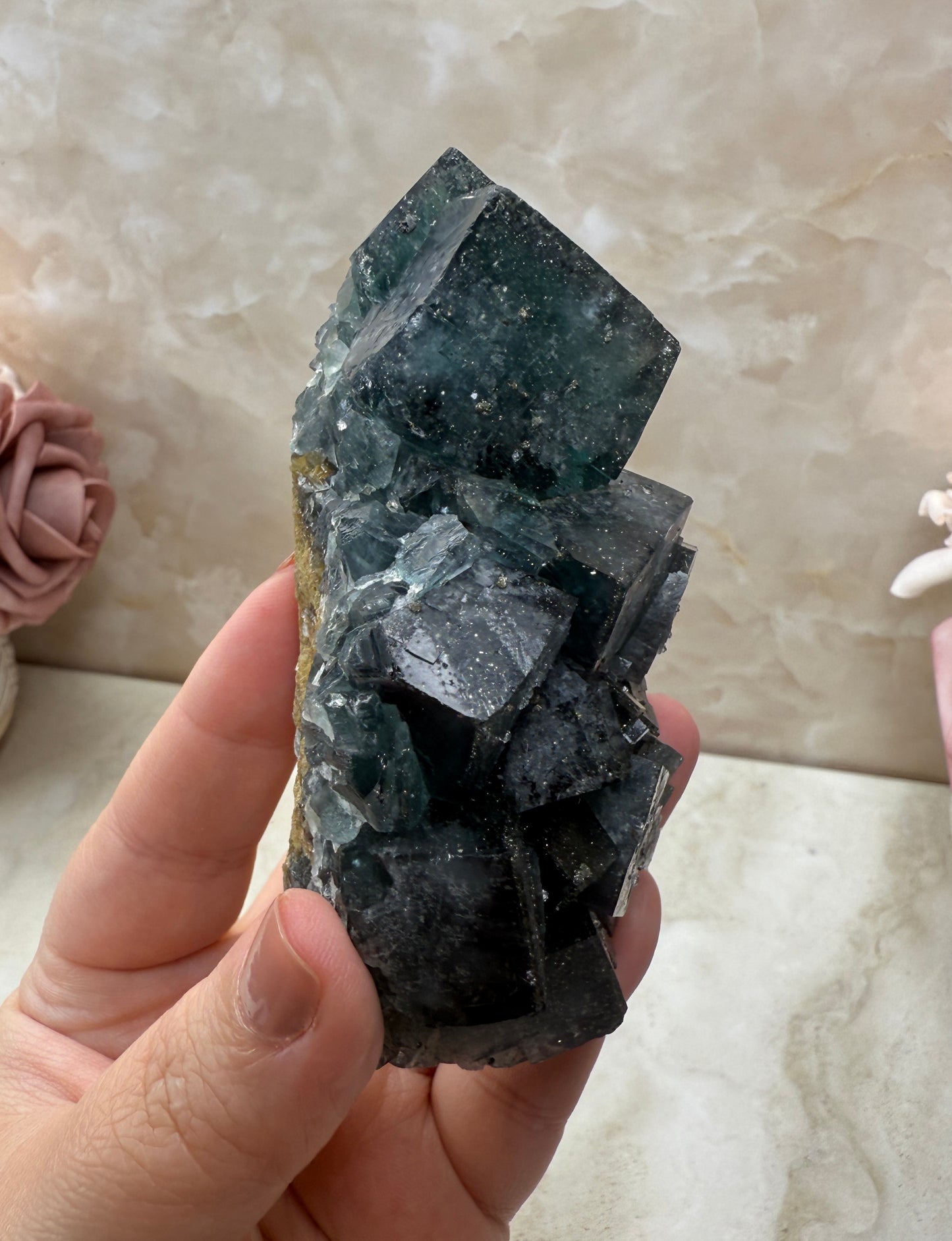 Blue & Green UV Reactive Fluorite with Pyrite - Nigeria