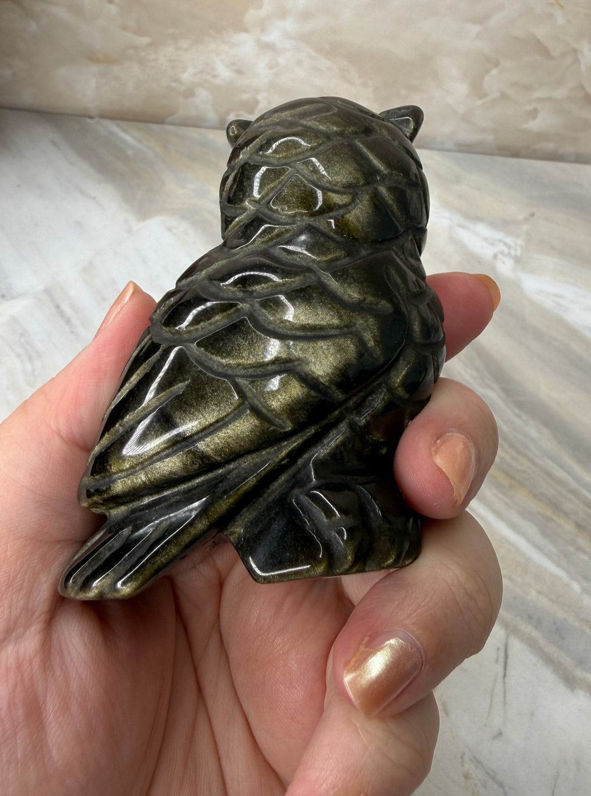 Gold Sheen Obsidian Owl Carving