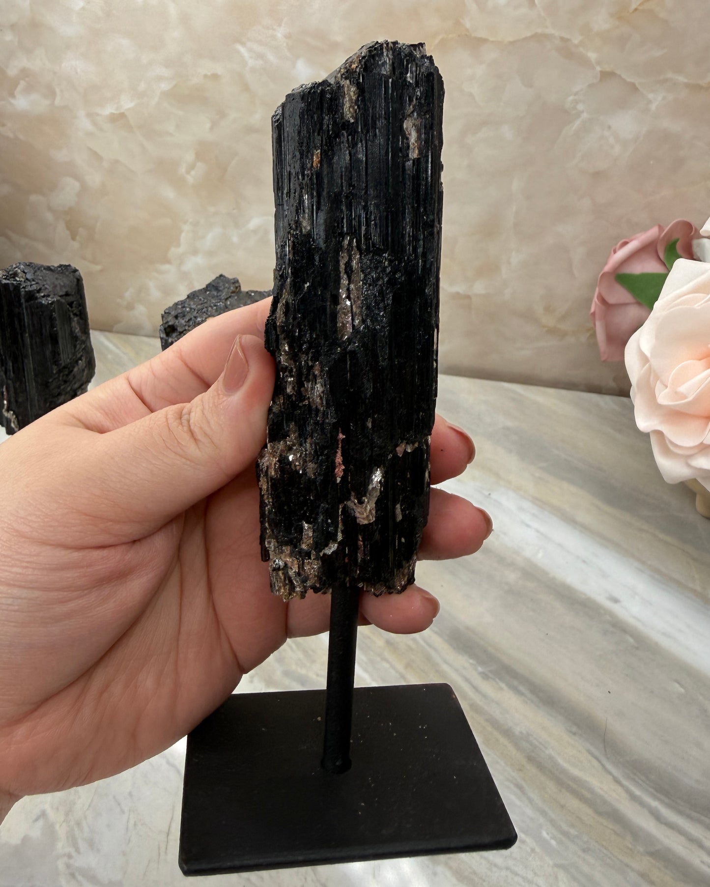 Black Tourmaline on Stand
