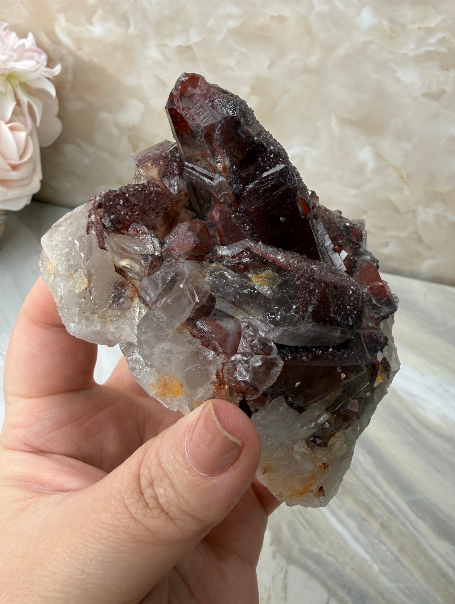 Red Hematite Quartz Cluster from Morocco