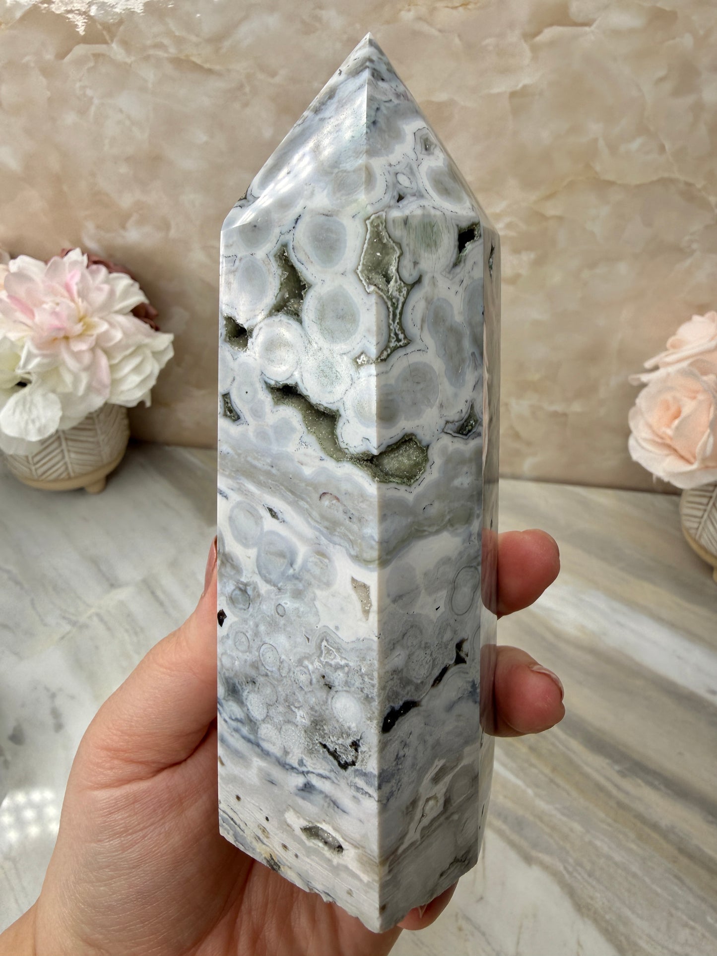 Druzy Orbicular Ocean Jasper Tower