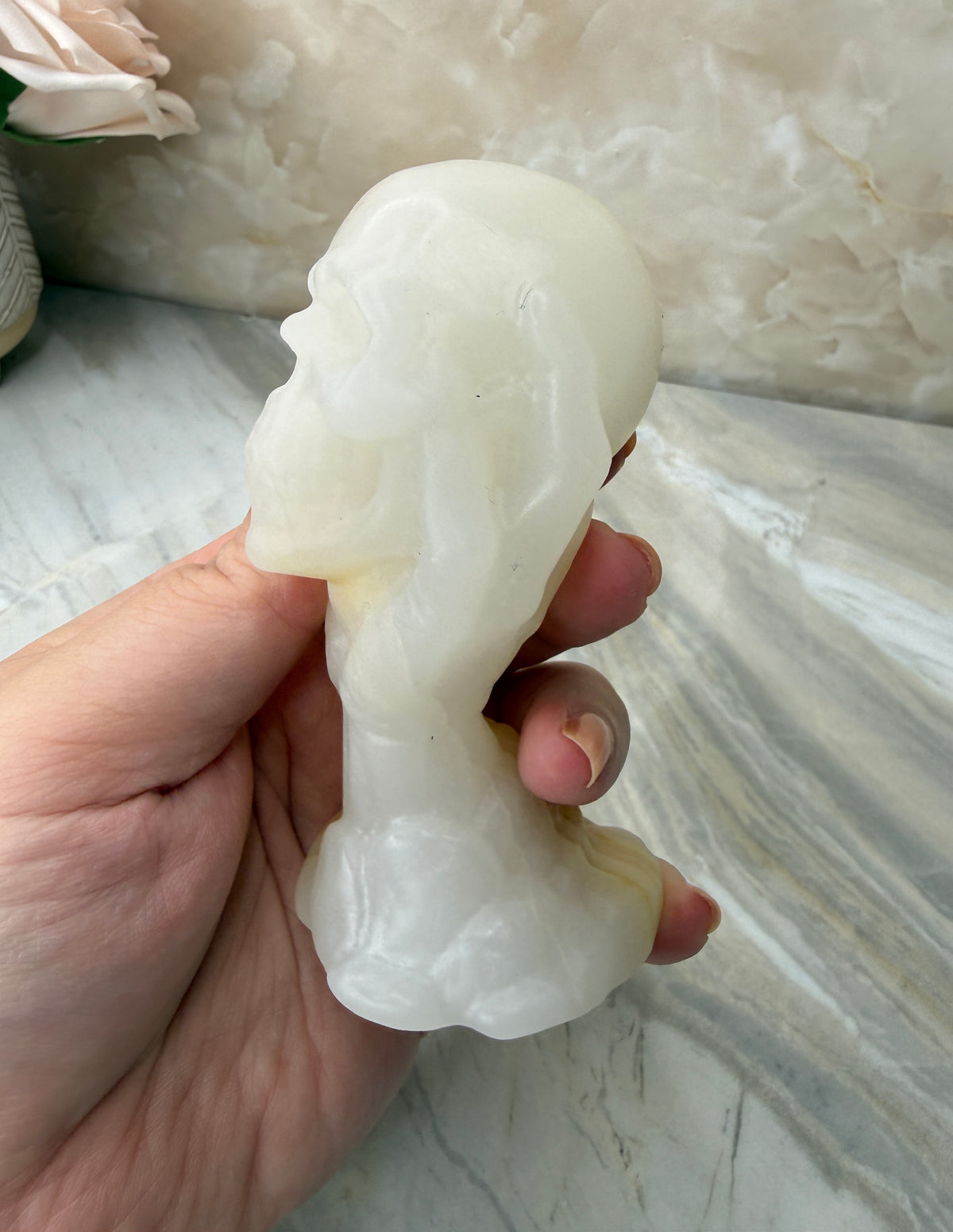 Onyx Skull in Hand Carving
