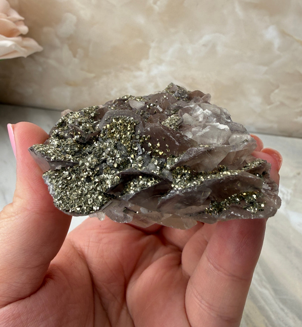 Rose Calcite with Chalcopyrite