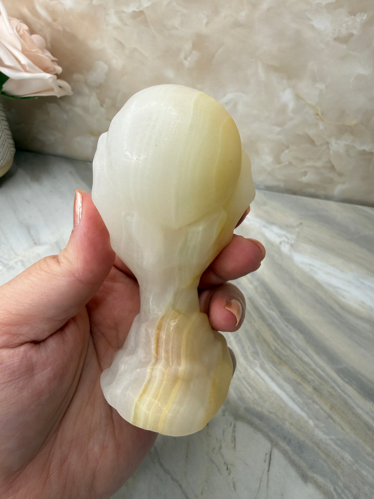 Onyx Skull in Hand Carving