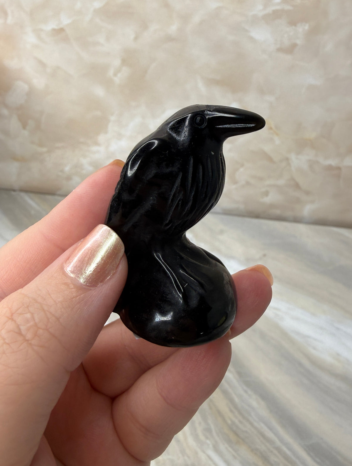 Obsidian Raven Carving